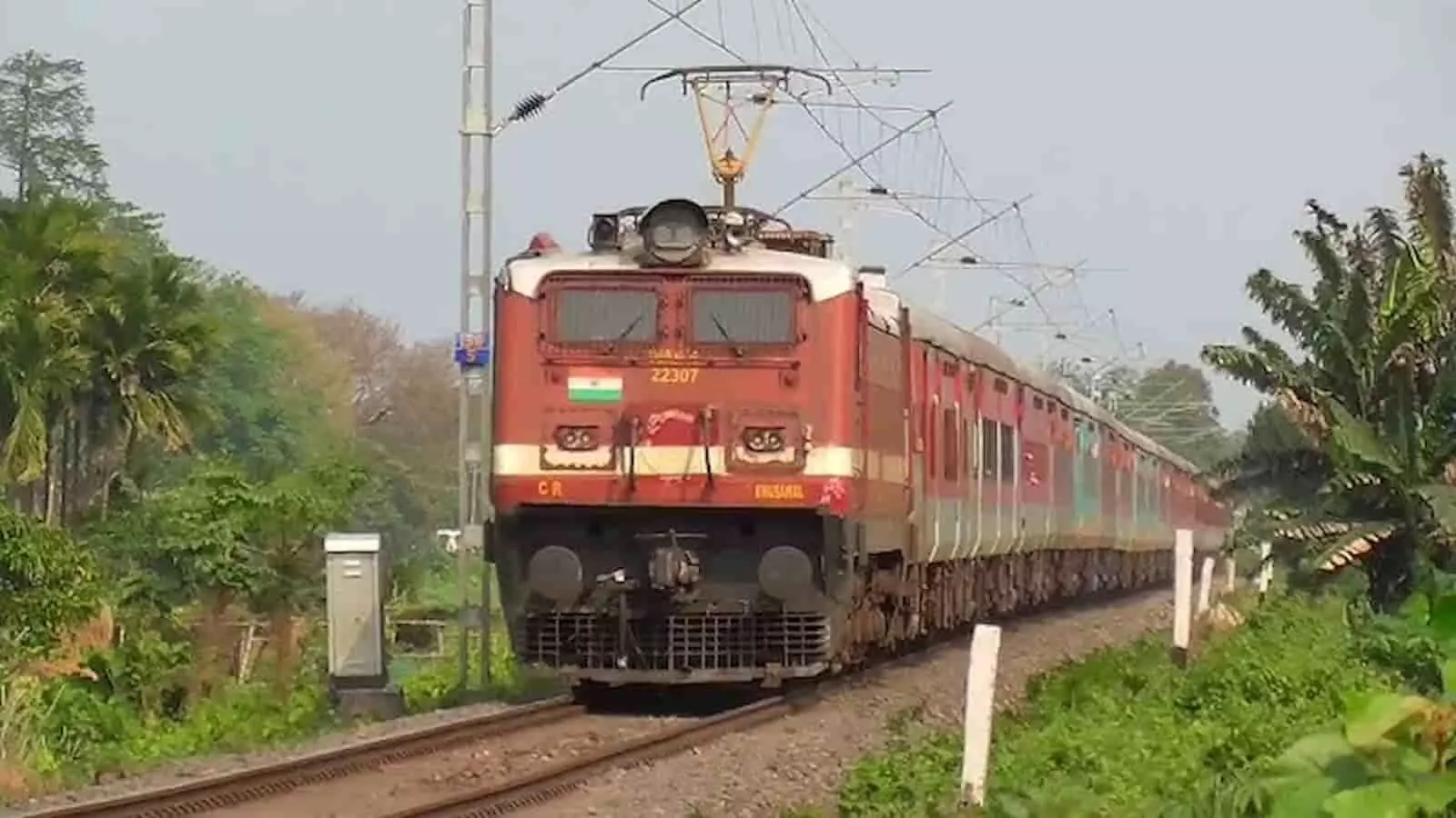 तस्वीर में मध्य रेलवे की एक ट्रेन पटरियों पर चलती हुई दिखाई दे रही है। तस्वीर में मध्य रेलवे की एक ट्रेन पटरियों पर चलती हुई दिखाई दे रही है।