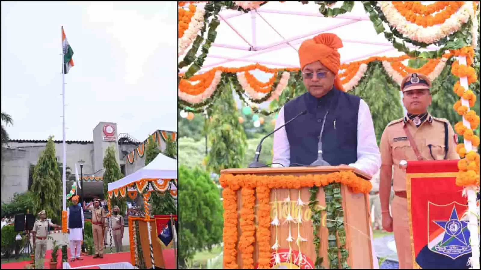 अहमदाबाद रेलवे मंडल कार्यालय में स्वतंत्रता दिवस पर ध्वजारोहण करते और भाषण देते मंडल रेल प्रबंधक।