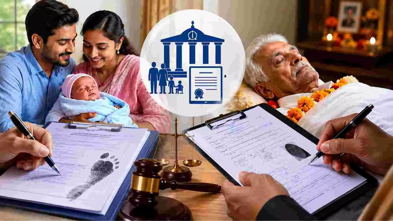 जन्म-मृत्यु पंजीकरण के कानूनी दस्तावेज भारत में दिखाए गए हैं। जन्म-मृत्यु पंजीकरण के कानूनी दस्तावेज भारत में दिखाए गए हैं।