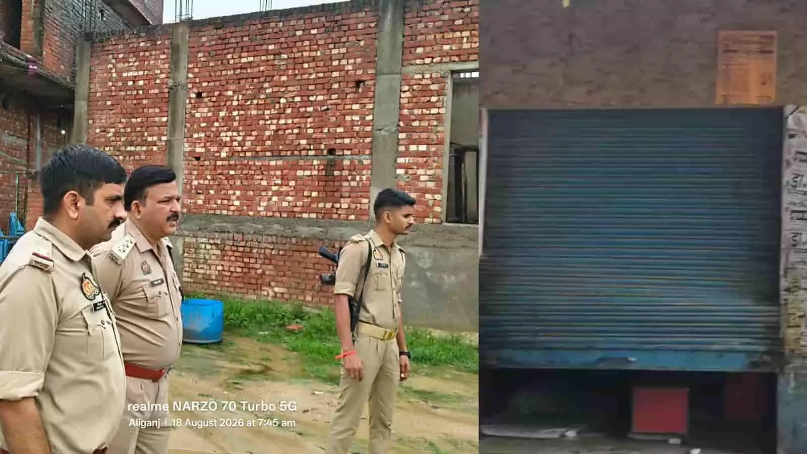 अलीगंज में घटनास्थल का निरीक्षण करते पुलिस अधिकारी और जवान। अलीगंज में घटनास्थल का निरीक्षण करते पुलिस अधिकारी और जवान।