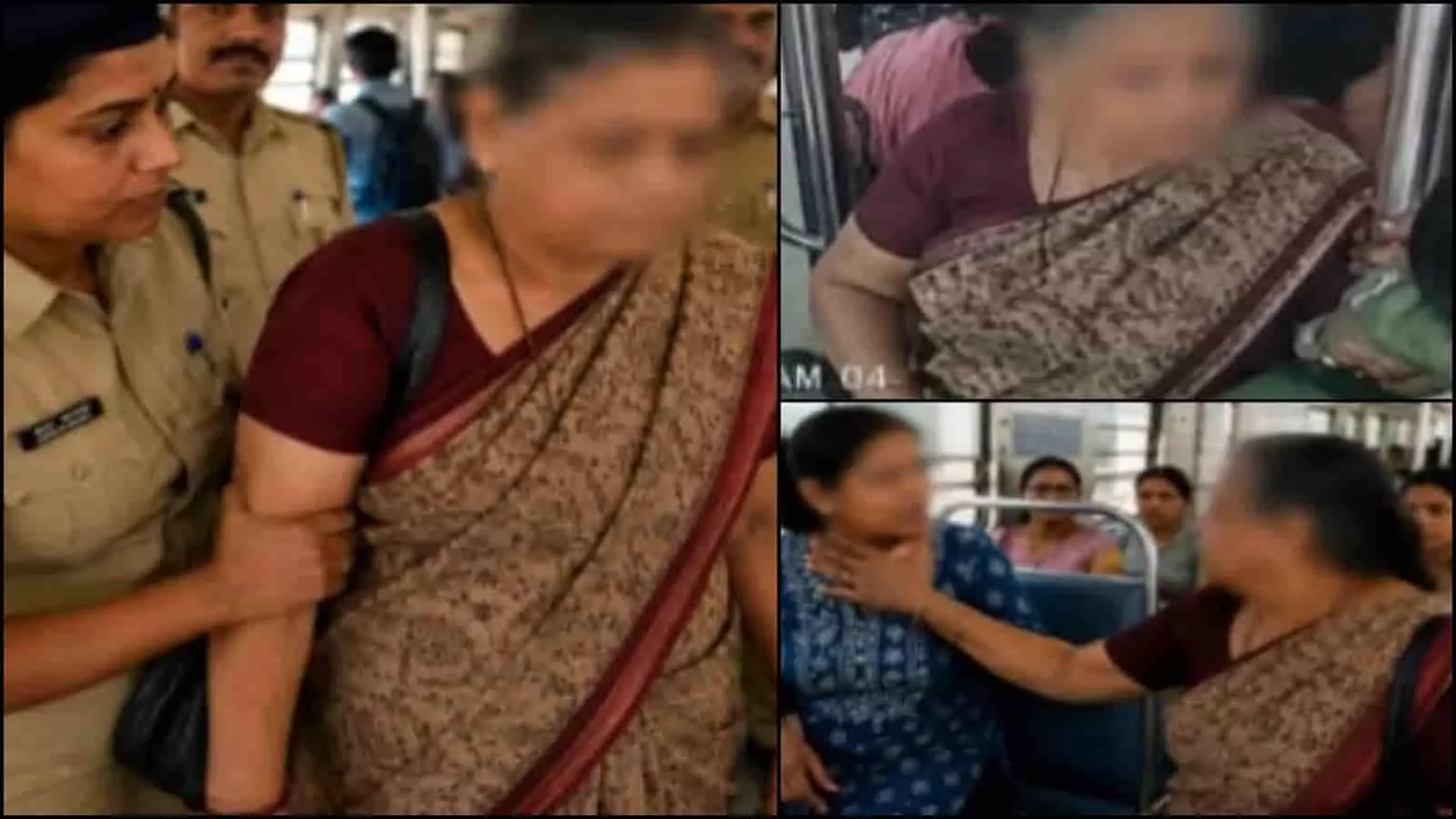 लोकल ट्रेन में महिलाओं को निशाना बनाने वाली आरोपी महिला को हिरासत में लेती पुलिस। लोकल ट्रेन में महिलाओं को निशाना बनाने वाली आरोपी महिला को हिरासत में लेती पुलिस।
