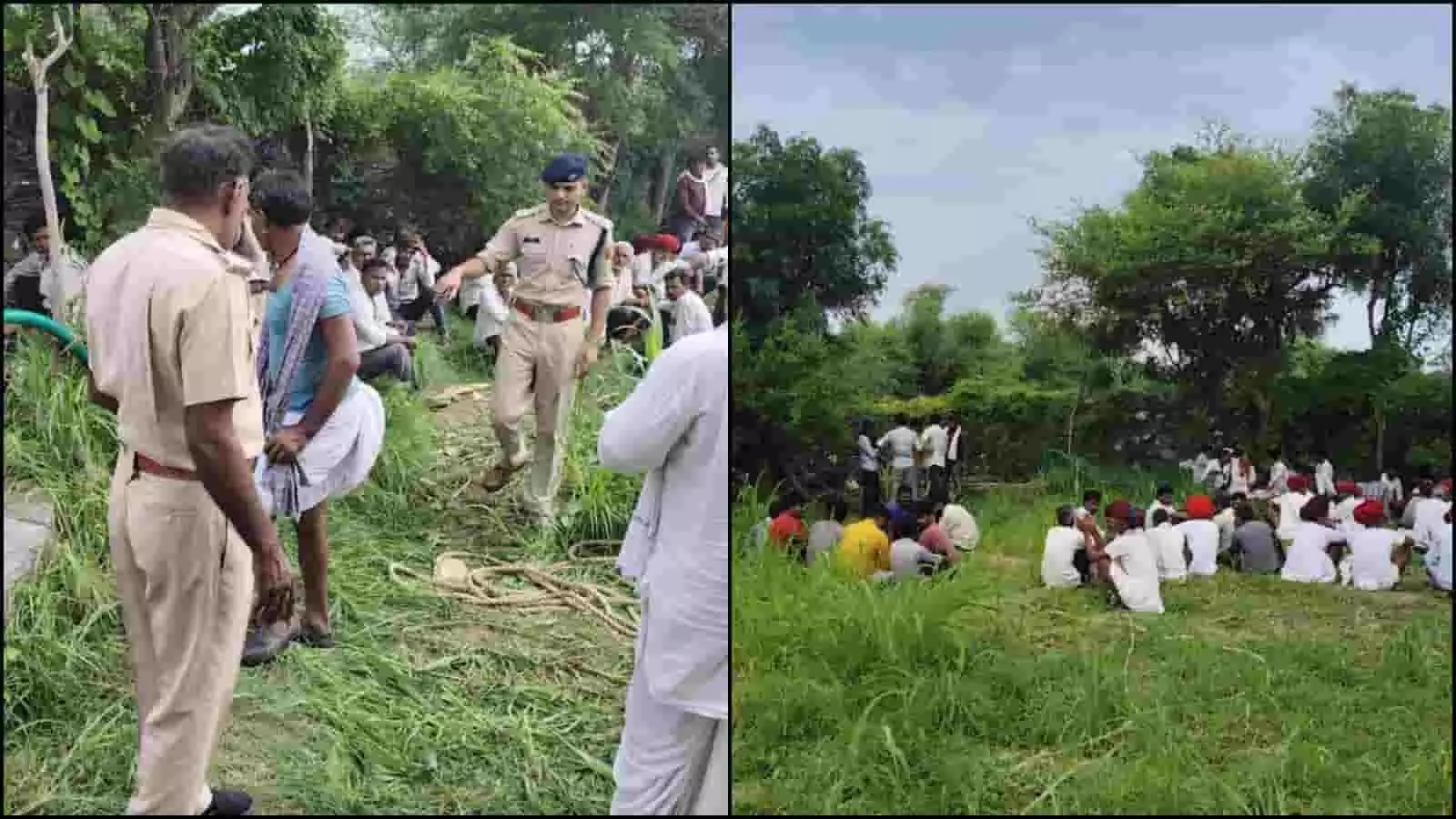 तस्वीर में बदनौर में कुएं के पास पुलिसकर्मी और एकत्रित ग्रामीण नजर आ रहे हैं। तस्वीर में बदनौर में कुएं के पास पुलिसकर्मी और एकत्रित ग्रामीण नजर आ रहे हैं।