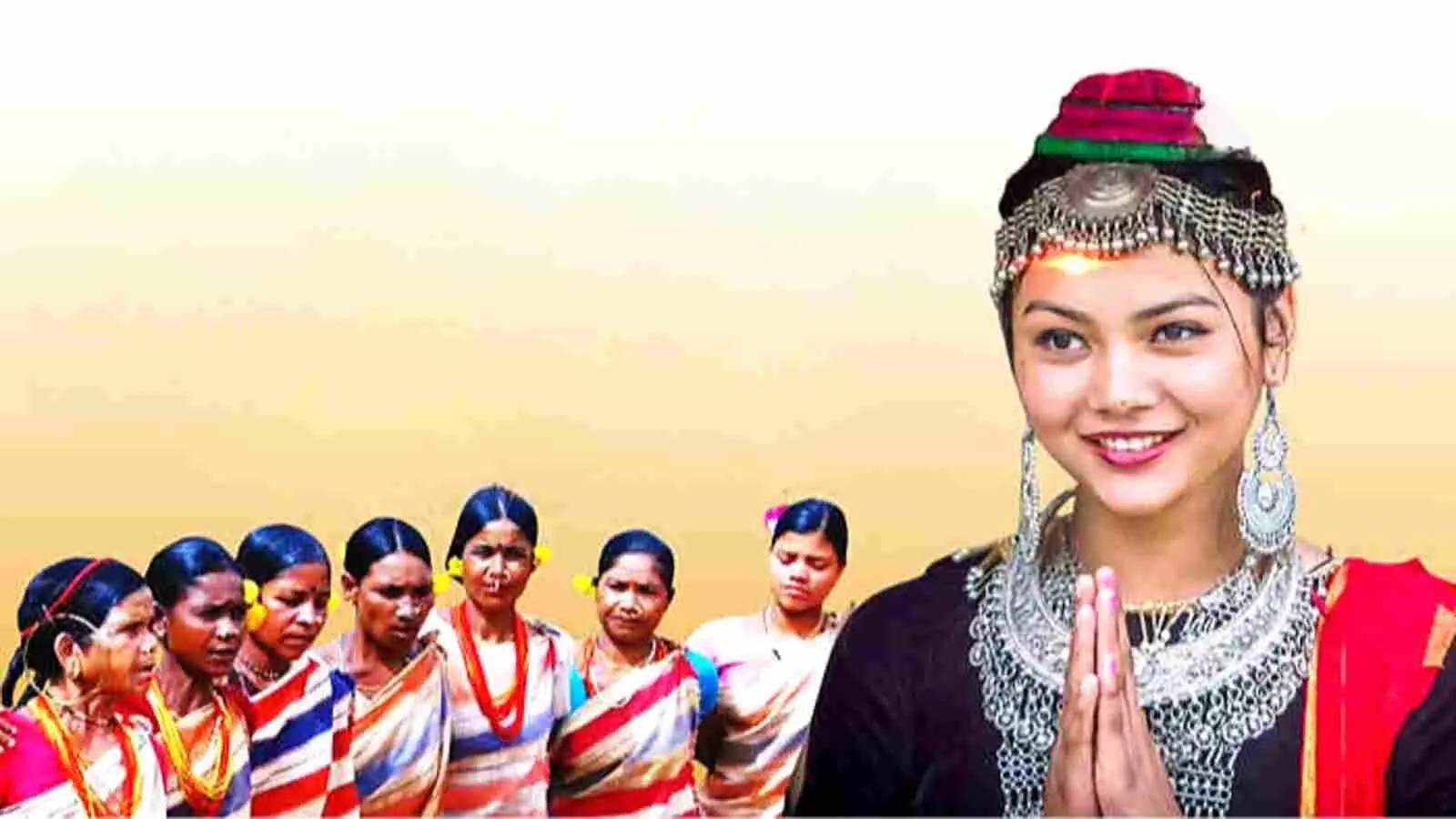 पारंपरिक वेशभूषा और आभूषणों में सजी महिला भारतीय आदिवासियों की सांस्कृतिक विरासत को प्रदर्शित करते हुए दोनों हाथ जोड़े खड़ी है। पारंपरिक वेशभूषा और आभूषणों में सजी महिला भारतीय आदिवासियों की सांस्कृतिक विरासत को प्रदर्शित करते हुए दोनों हाथ जोड़े खड़ी है।