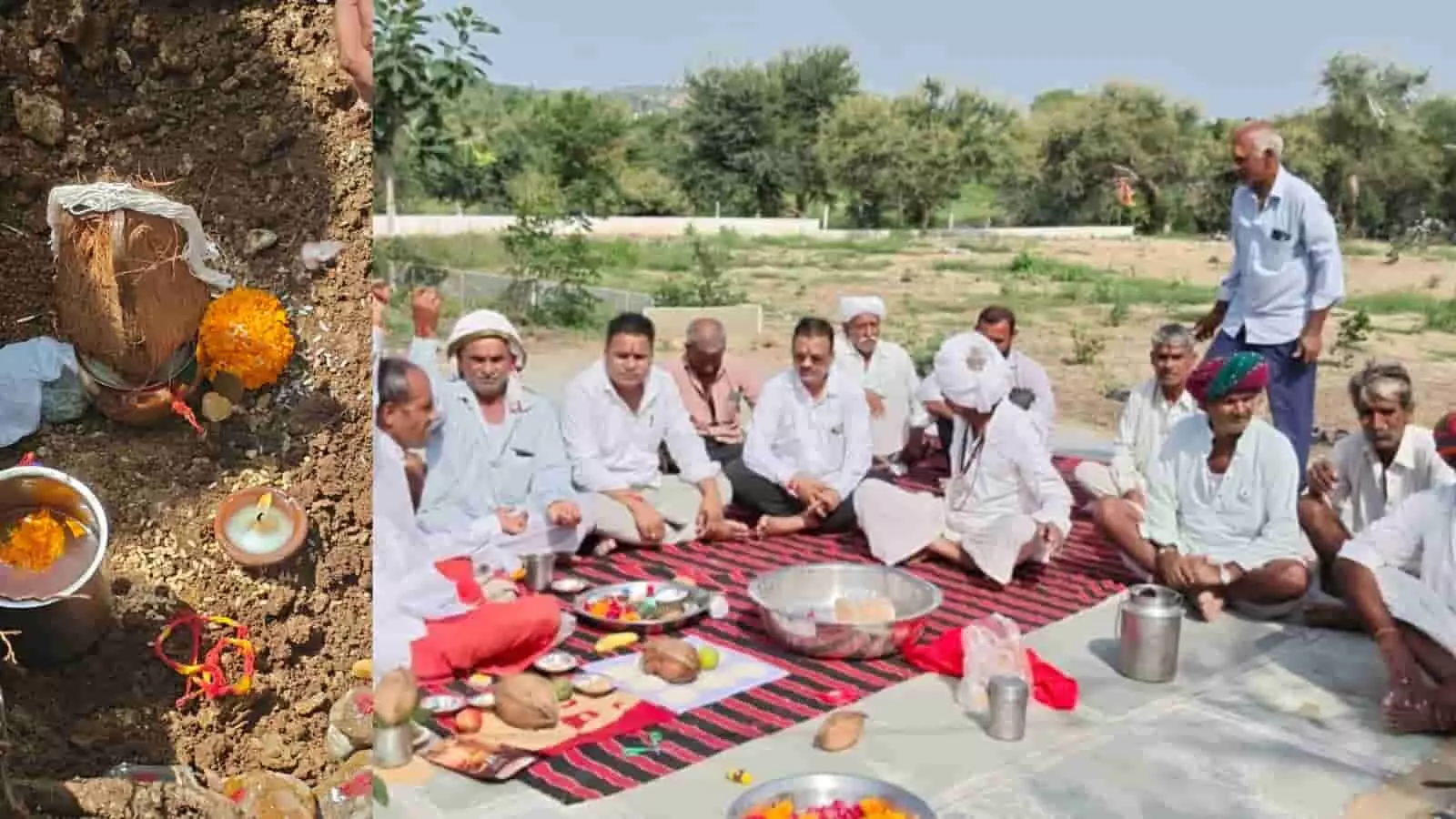बड़ीसादड़ी में अमra भगत छात्रावास भूमि पूजन के दौरान पूजा करते लोग। बड़ीसादड़ी में अमra भगत छात्रावास भूमि पूजन के दौरान पूजा करते लोग।