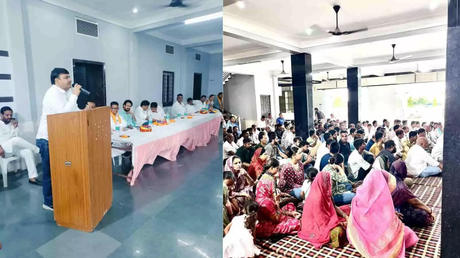 बड़ीसादड़ी में कांग्रेस की बैठक के दौरान मंच से बोलते नेता और हॉल में बैठे लोग। बड़ीसादड़ी में कांग्रेस की बैठक के दौरान मंच से बोलते नेता और हॉल में बैठे लोग।