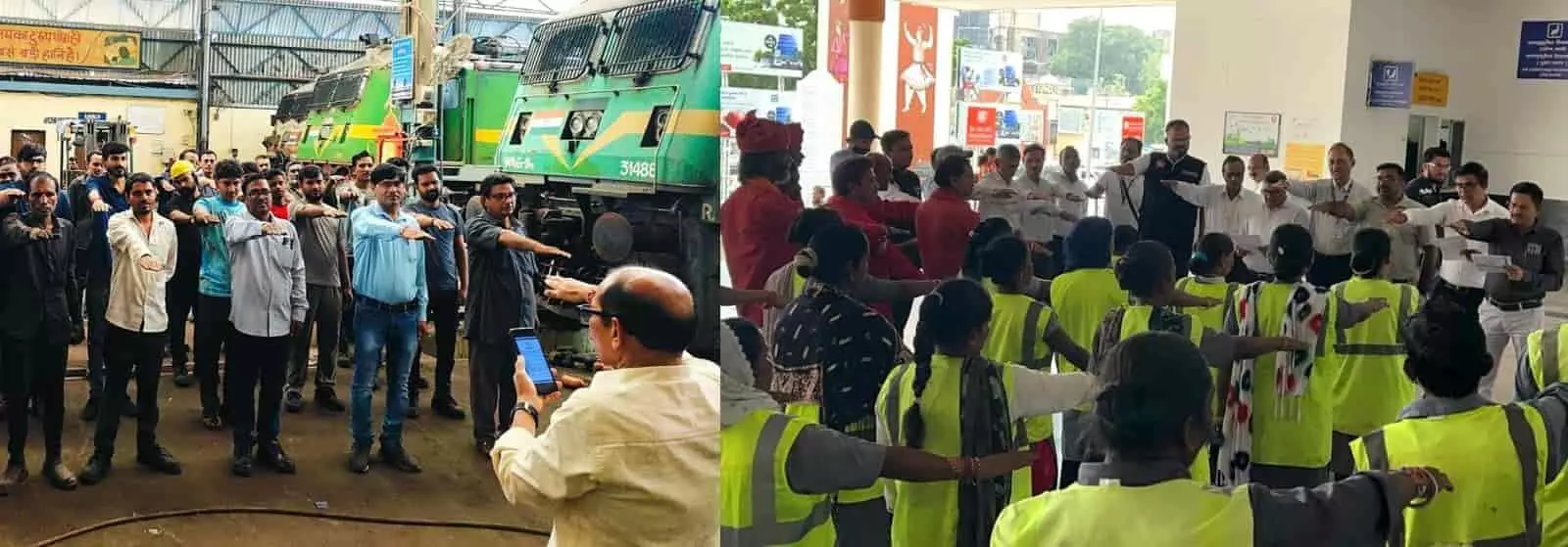 रेलवे परिसरों में रेलकर्मी और कर्मचारी हाथ उठाकर स्वच्छता की शपथ ले रहे हैं। रेलवे परिसरों में रेलकर्मी और कर्मचारी हाथ उठाकर स्वच्छता की शपथ ले रहे हैं।