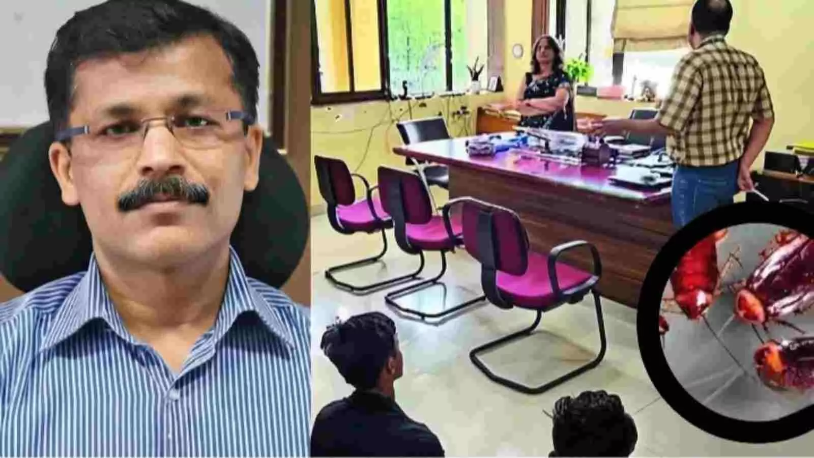 कार्यालय में बैठे अधिकारी और विरोध प्रदर्शन के दृश्य ठाणे के कलवा अस्पताल के खाद्य मामले में। कार्यालय में बैठे अधिकारी और विरोध प्रदर्शन के दृश्य ठाणे के कलवा अस्पताल के खाद्य मामले में।