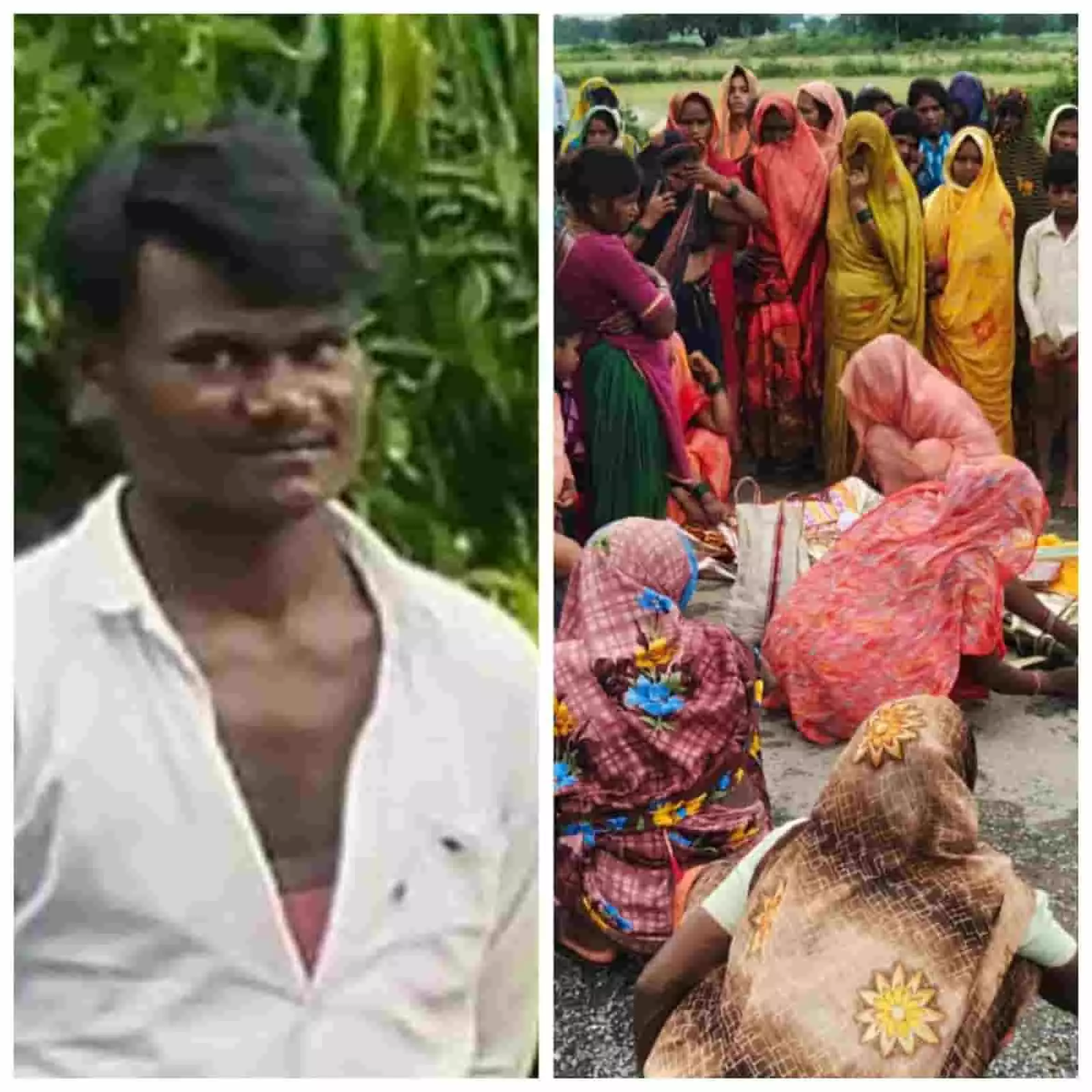 बाईं ओर मृतक युवक जीतू और दाईं ओर जमीन पर बैठी ग्रामीण महिलाएं दिख रही हैं। बाईं ओर मृतक युवक जीतू और दाईं ओर जमीन पर बैठी ग्रामीण महिलाएं दिख रही हैं।