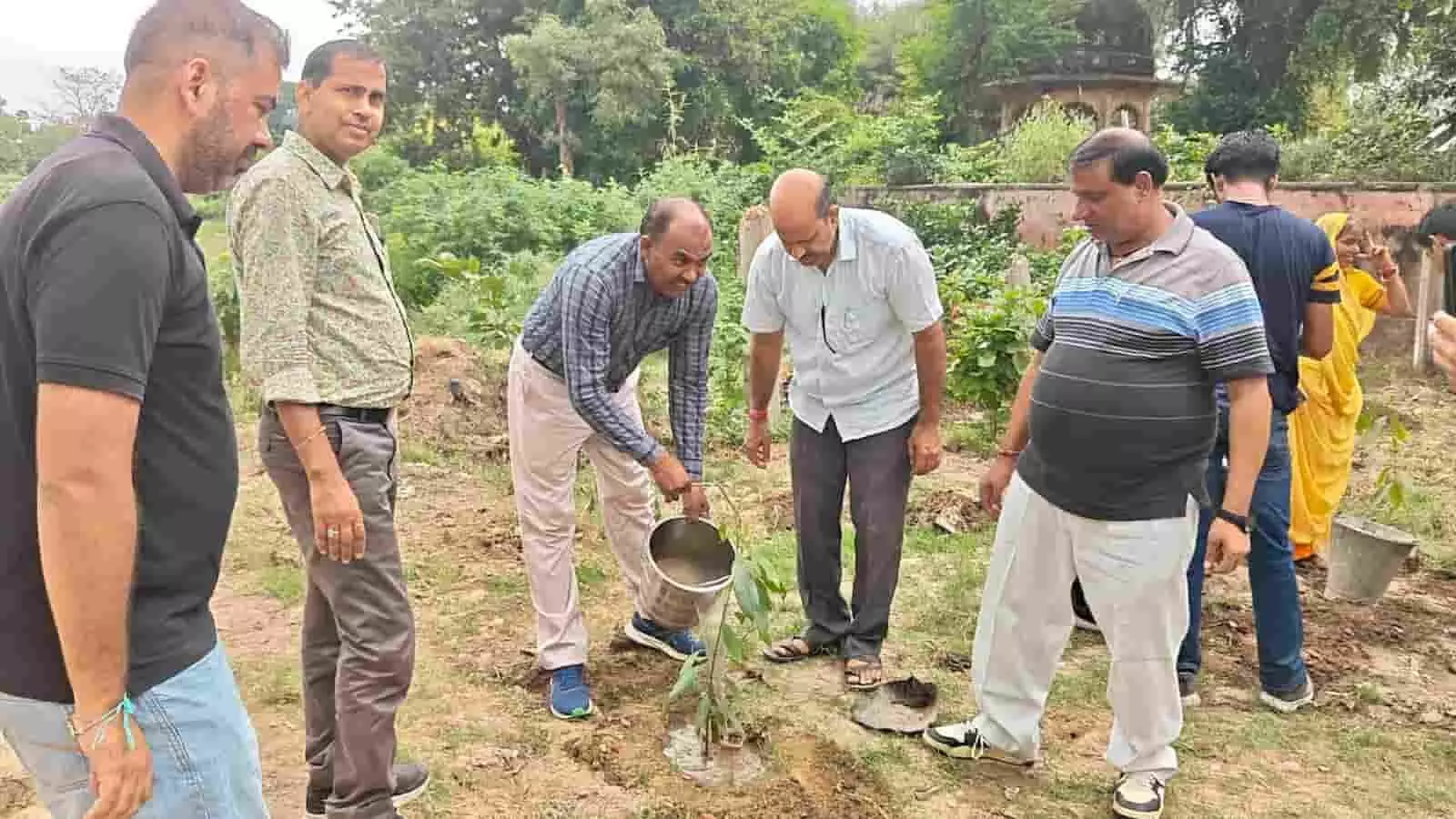 तस्वीर में अधिकारी भुसावर कार्यालय परिसर में हरियालो राजस्थान अभियान के तहत पौधे में पानी डालते दिख रहे हैं। तस्वीर में अधिकारी भुसावर कार्यालय परिसर में हरियालो राजस्थान अभियान के तहत पौधे में पानी डालते दिख रहे हैं।