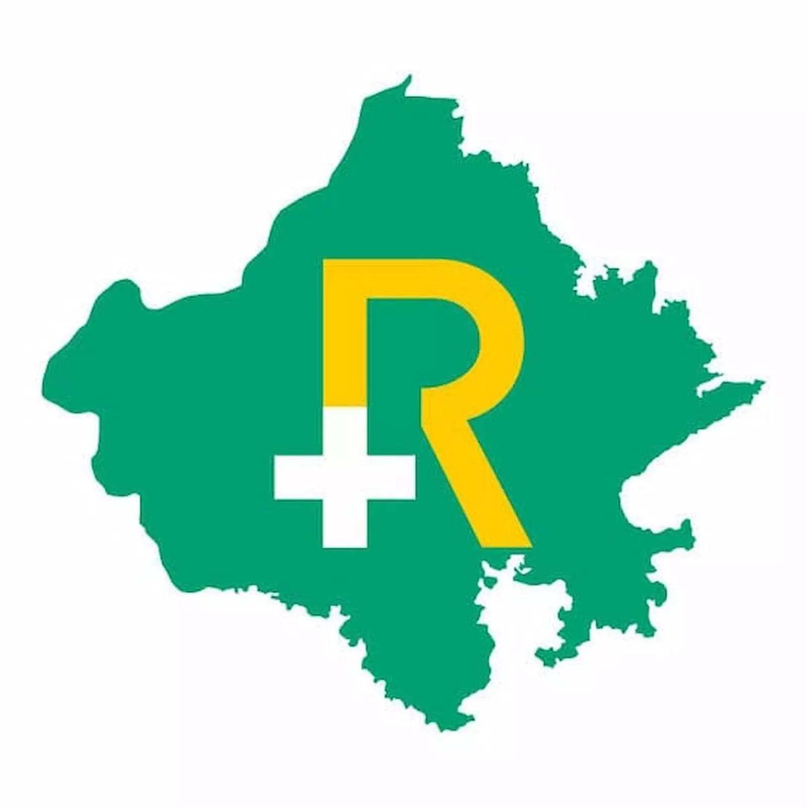 हरे रंग के राजस्थान मानचित्र पर बना पीला आर अक्षर और प्लस चिन्ह वाला आरजीएचएस लोगो। हरे रंग के राजस्थान मानचित्र पर बना पीला आर अक्षर और प्लस चिन्ह वाला आरजीएचएस लोगो।