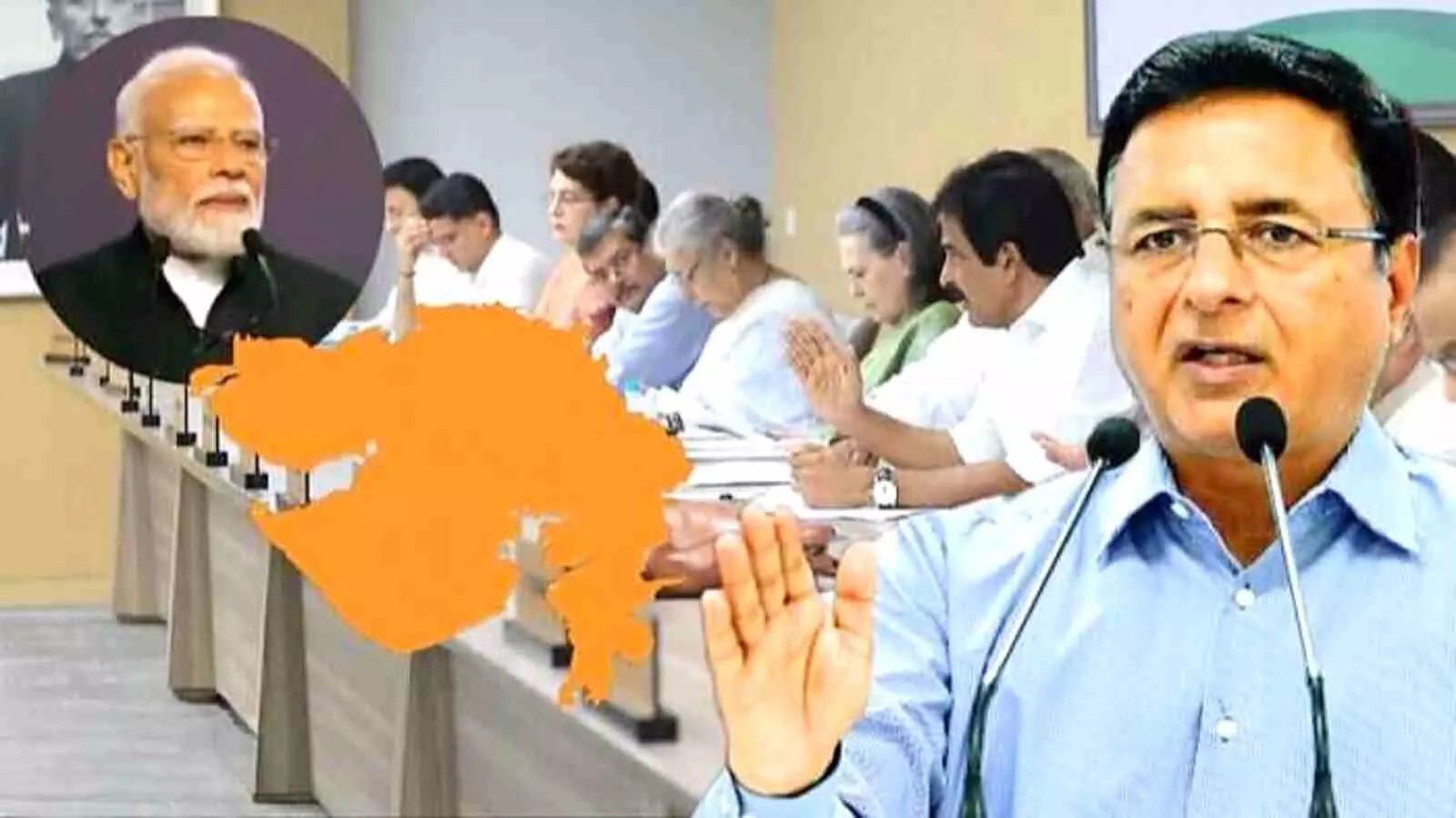 इस तस्वीर में बाईं ओर प्रधानमंत्री नरेंद्र मोदी और दाहिनी ओर कांग्रेस नेता रणदीप सुरजेवाला नजर आ रहे हैं।