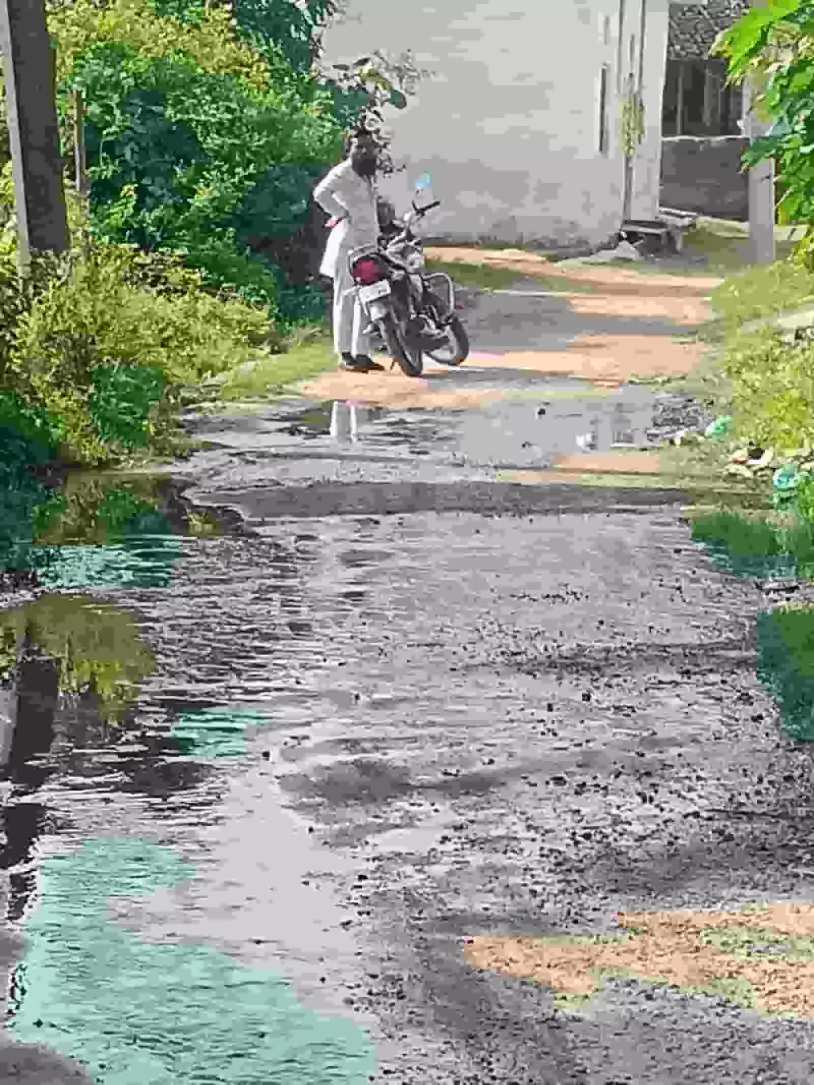 तस्वीर में दिख रही लसाड़िया की एक कच्ची सड़क पर बड़े गड्ढे और पानी भरा हुआ है। तस्वीर में दिख रही लसाड़िया की एक कच्ची सड़क पर बड़े गड्ढे और पानी भरा हुआ है।