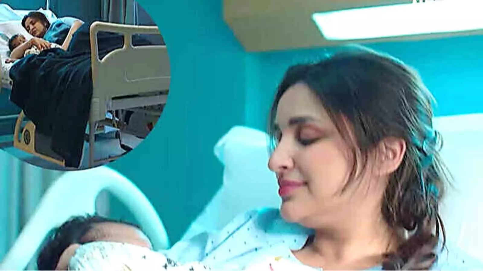 अस्पताल के बिस्तर पर परिणीति चोपड़ा बच्चे के साथ शूटिंग संदर्भ में अस्पताल के बिस्तर पर परिणीति चोपड़ा बच्चे के साथ शूटिंग संदर्भ में
