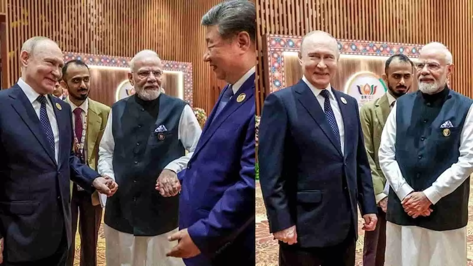 तस्वीर में बाएं से रूस के राष्ट्रपति व्लादिमीर पुतिन, प्रधानमंत्री नरेंद्र मोदी और चीन के राष्ट्रपति शी जिनपिंग ब्रिक्स शिखर सम्मेलन के दौरान मंच पर खड़े दिखाई दे रहे हैं। तस्वीर में बाएं से रूस के राष्ट्रपति व्लादिमीर पुतिन, प्रधानमंत्री नरेंद्र मोदी और चीन के राष्ट्रपति शी जिनपिंग ब्रिक्स शिखर सम्मेलन के दौरान मंच पर खड़े दिखाई दे रहे हैं।