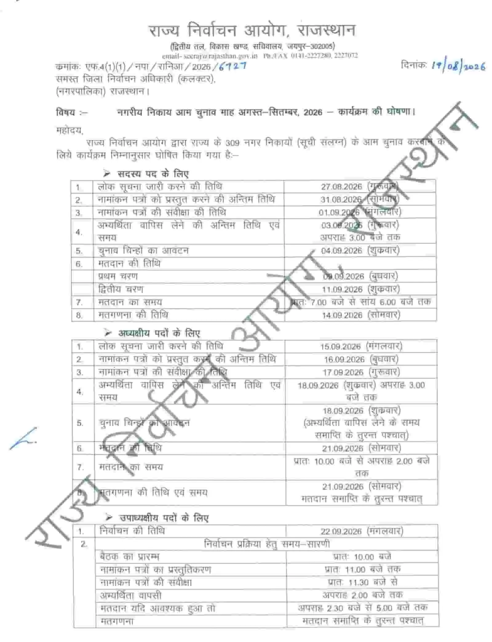 तस्वीर में राज्य निर्वाचन आयोग का हिंदी में छपा हुआ निकाय चुनाव कार्यक्रम का एक दस्तावेज दिख रहा है। तस्वीर में राज्य निर्वाचन आयोग का हिंदी में छपा हुआ निकाय चुनाव कार्यक्रम का एक दस्तावेज दिख रहा है।