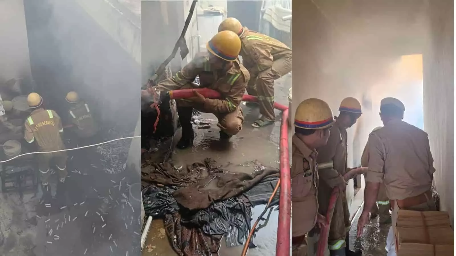 तस्वीर में पीले हेलमेट पहने दमकल कर्मी हापुड़ के मकान में लगी आग पर पानी का पाइप डालकर बुझाते नजर आ रहे हैं। तस्वीर में पीले हेलमेट पहने दमकल कर्मी हापुड़ के मकान में लगी आग पर पानी का पाइप डालकर बुझाते नजर आ रहे हैं।