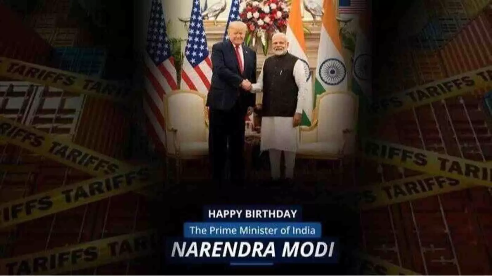प्रधानमंत्री नरेंद्र मोदी के जन्मदिन की बधाई और अमेरिका के टैरिफ कानून के संदर्भ में तस्वीर। प्रधानमंत्री नरेंद्र मोदी के जन्मदिन की बधाई और अमेरिका के टैरिफ कानून के संदर्भ में तस्वीर।