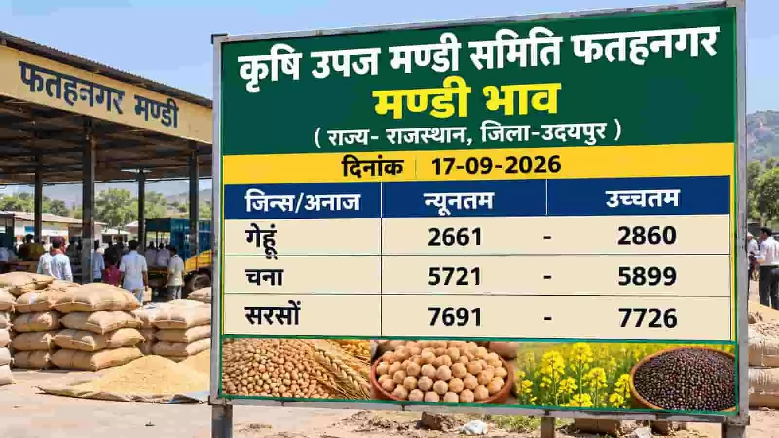 तस्वीर में दिख रही फतहनगर मंडी के सामने अनाज की बोरियां और रेट बोर्ड मौजूद है। तस्वीर में दिख रही फतहनगर मंडी के सामने अनाज की बोरियां और रेट बोर्ड मौजूद है।
