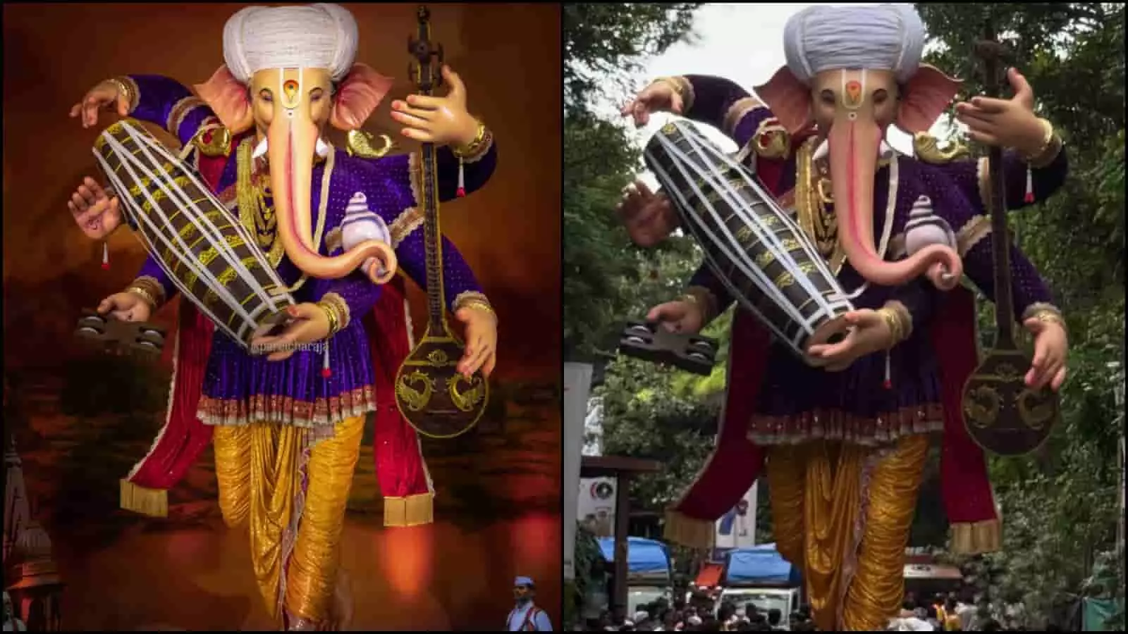 तस्वीर में वारकरी स्वरूप में सजी भगवान गणेश की छह भुजाओं वाली प्रतिमा दिख रही है. तस्वीर में वारकरी स्वरूप में सजी भगवान गणेश की छह भुजाओं वाली प्रतिमा दिख रही है.