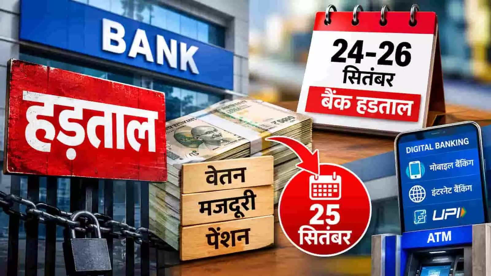 तस्वीर में बैंक हड़ताल और 25 सितंबर के अग्रिम वेतन भुगतान का दृश्य दिखता है। यह तस्वीर काल्पनिक है और एआई द्वारा केवल संदर्भ के लिए बनाई गई है। तस्वीर में बैंक हड़ताल और 25 सितंबर के अग्रिम वेतन भुगतान का दृश्य दिखता है। यह तस्वीर काल्पनिक है और एआई द्वारा केवल संदर्भ के लिए बनाई गई है।
