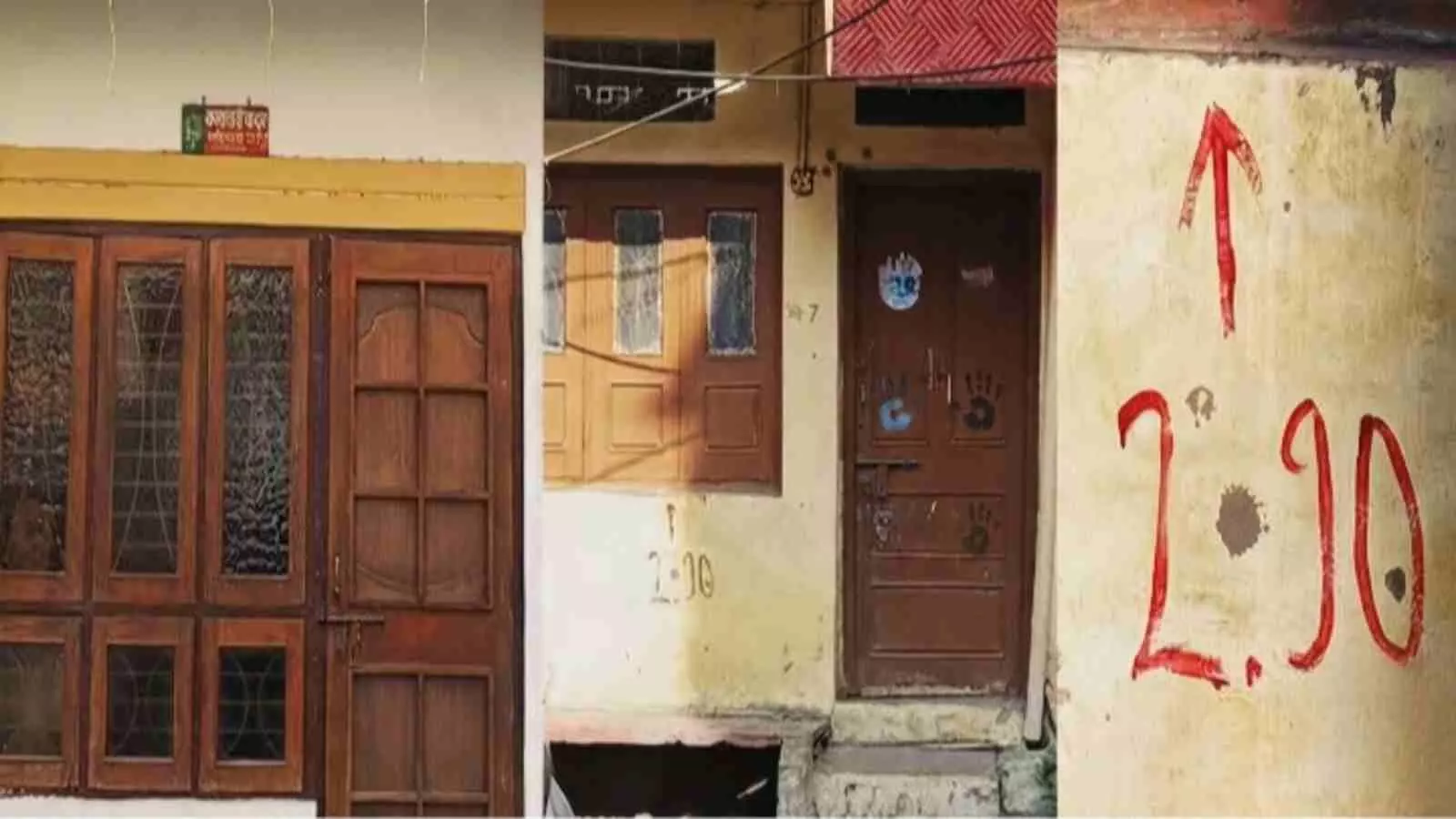 उज्जैन में सड़क चौड़ीकरण के दौरान मुख्यमंत्री मोहन यादव के पैतृक घर पर लगाए गए लाल निशान दिखाई दे रहे हैं। उज्जैन में सड़क चौड़ीकरण के दौरान मुख्यमंत्री मोहन यादव के पैतृक घर पर लगाए गए लाल निशान दिखाई दे रहे हैं।