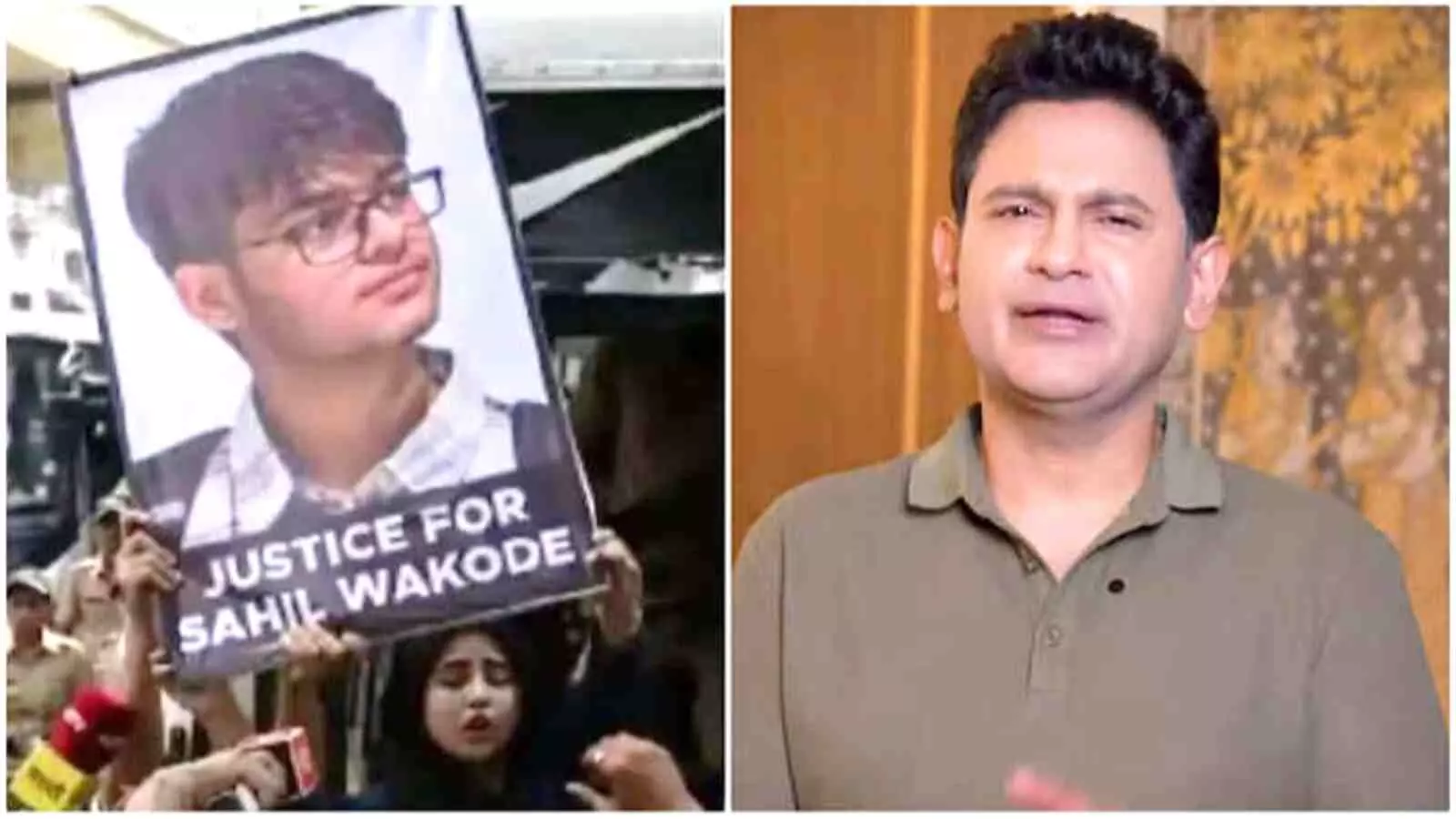 साहिल वाकोडे के लिए न्याय का पोस्टर पकड़े हुए प्रदर्शनकारी और गीतकार मनोज मुंतशिर नजर आ रहे हैं। साहिल वाकोडे के लिए न्याय का पोस्टर पकड़े हुए प्रदर्शनकारी और गीतकार मनोज मुंतशिर नजर आ रहे हैं।
