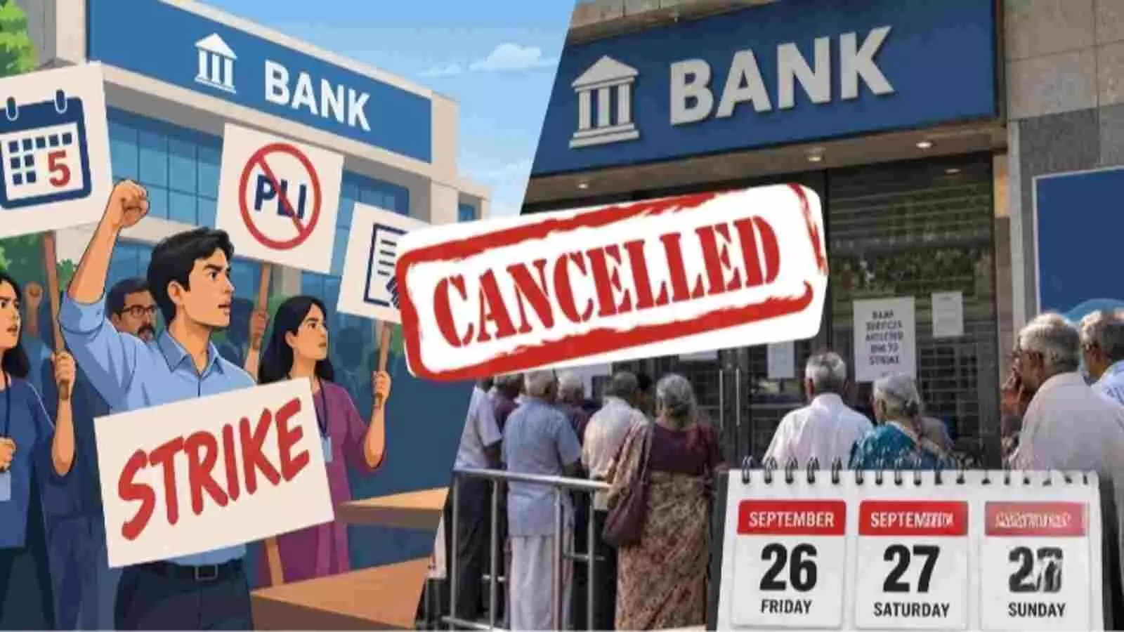 बैंक हड़ताल स्थगित होने के बाद बैंक के बाहर कतार में खड़े लोग। बैंक हड़ताल स्थगित होने के बाद बैंक के बाहर कतार में खड़े लोग।