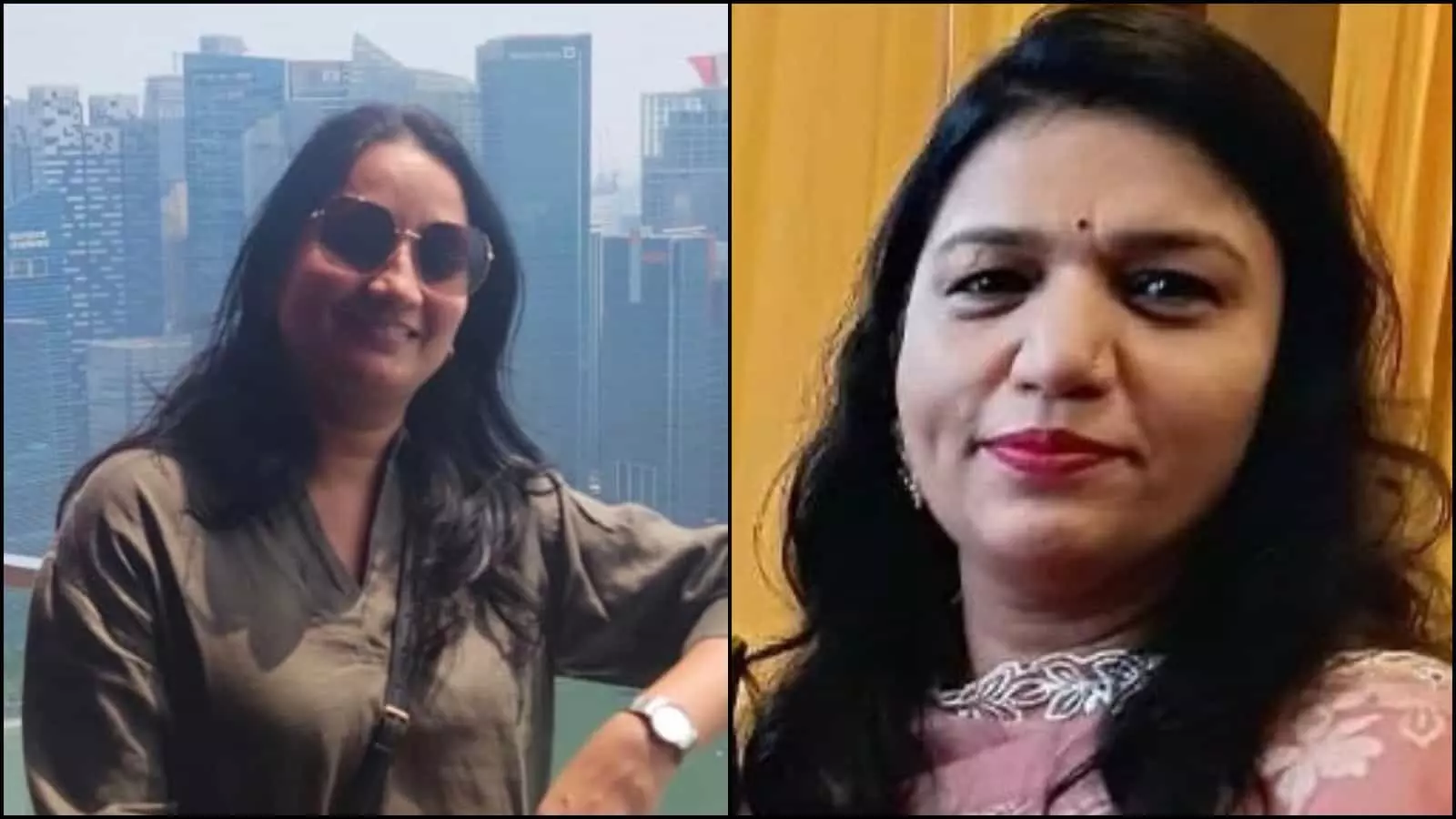 तस्वीर में बाईं तरफ चश्मा पहने और दाईं तरफ गुलाबी पोशाक में महिला मुस्कुराती दिख रही हैं। तस्वीर में बाईं तरफ चश्मा पहने और दाईं तरफ गुलाबी पोशाक में महिला मुस्कुराती दिख रही हैं।