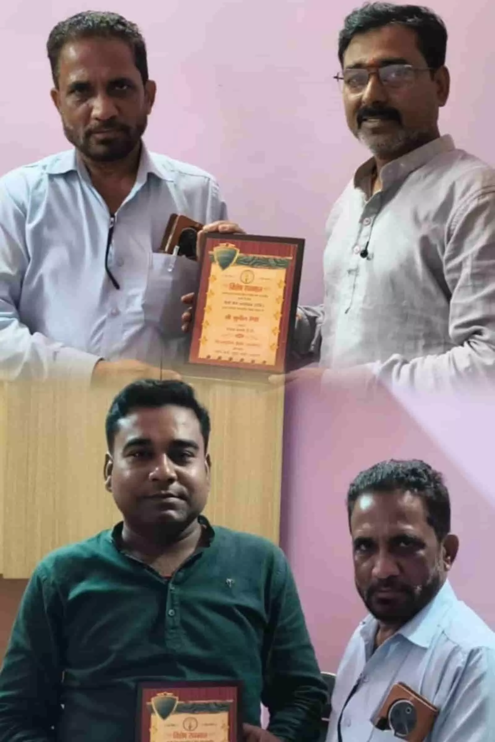 तस्वीर में बाएं से दाएं दो व्यक्ति हाथ में सम्मान पत्र थामे हापुड़ में खड़े हैं। तस्वीर में बाएं से दाएं दो व्यक्ति हाथ में सम्मान पत्र थामे हापुड़ में खड़े हैं।