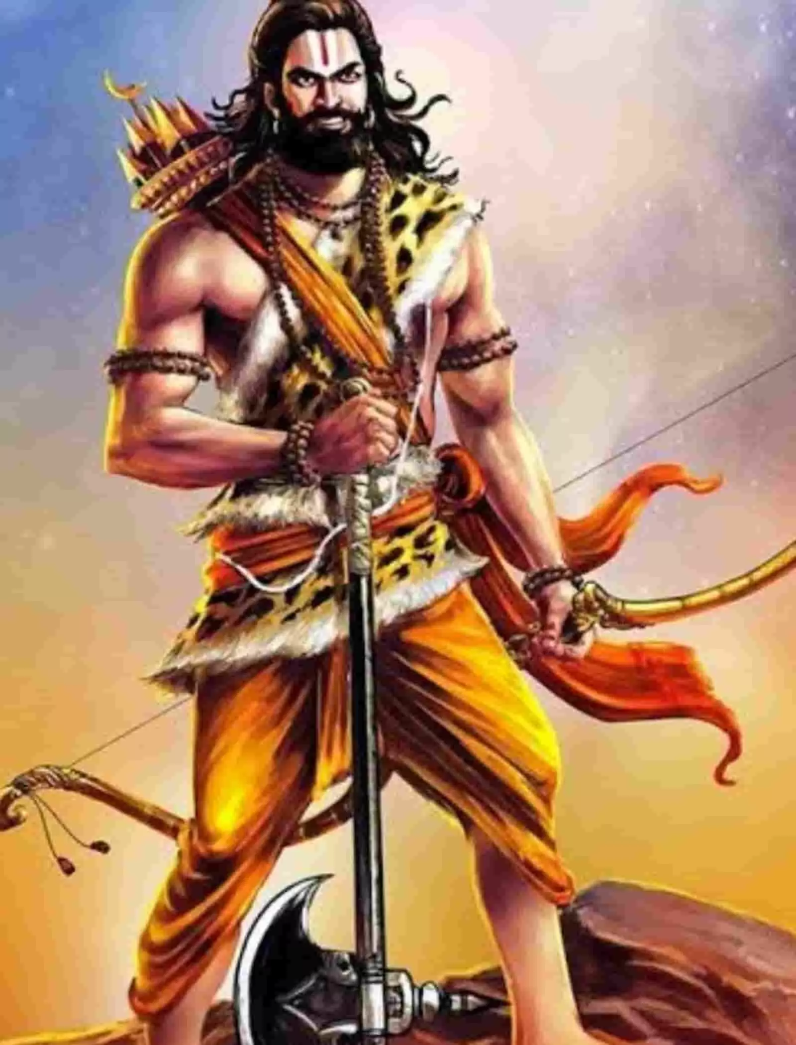 तस्वीर में दिख रही भगवान परशुराम की आकृति हाथ में फरसा और धनुष लिए खड़ी है। तस्वीर में दिख रही भगवान परशुराम की आकृति हाथ में फरसा और धनुष लिए खड़ी है।