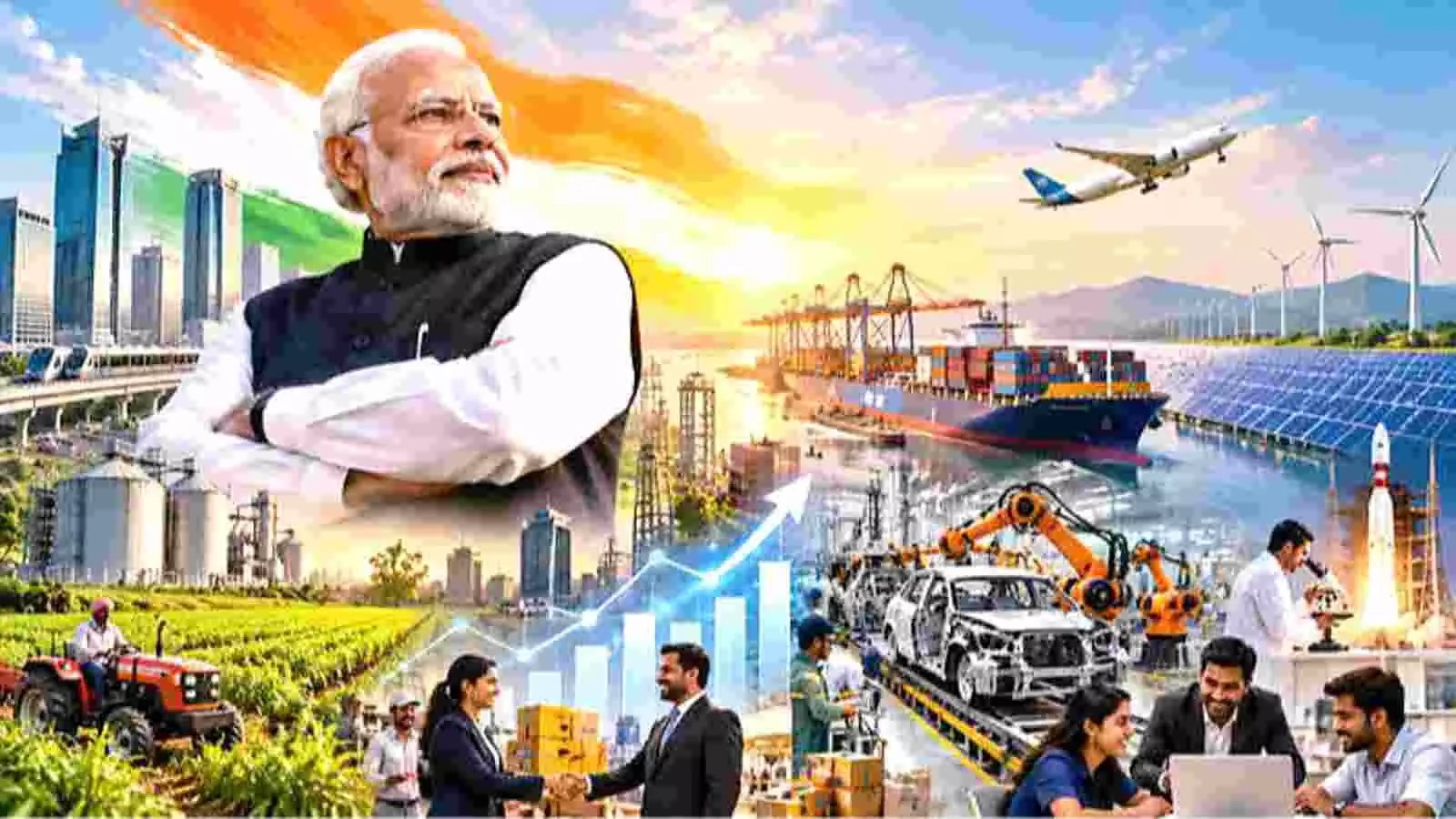 प्रधानमंत्री नरेंद्र मोदी के साथ भारत के औद्योगिक और आर्थिक विकास का कोलाज ग्राफिक्स प्रधानमंत्री नरेंद्र मोदी के साथ भारत के औद्योगिक और आर्थिक विकास का कोलाज ग्राफिक्स