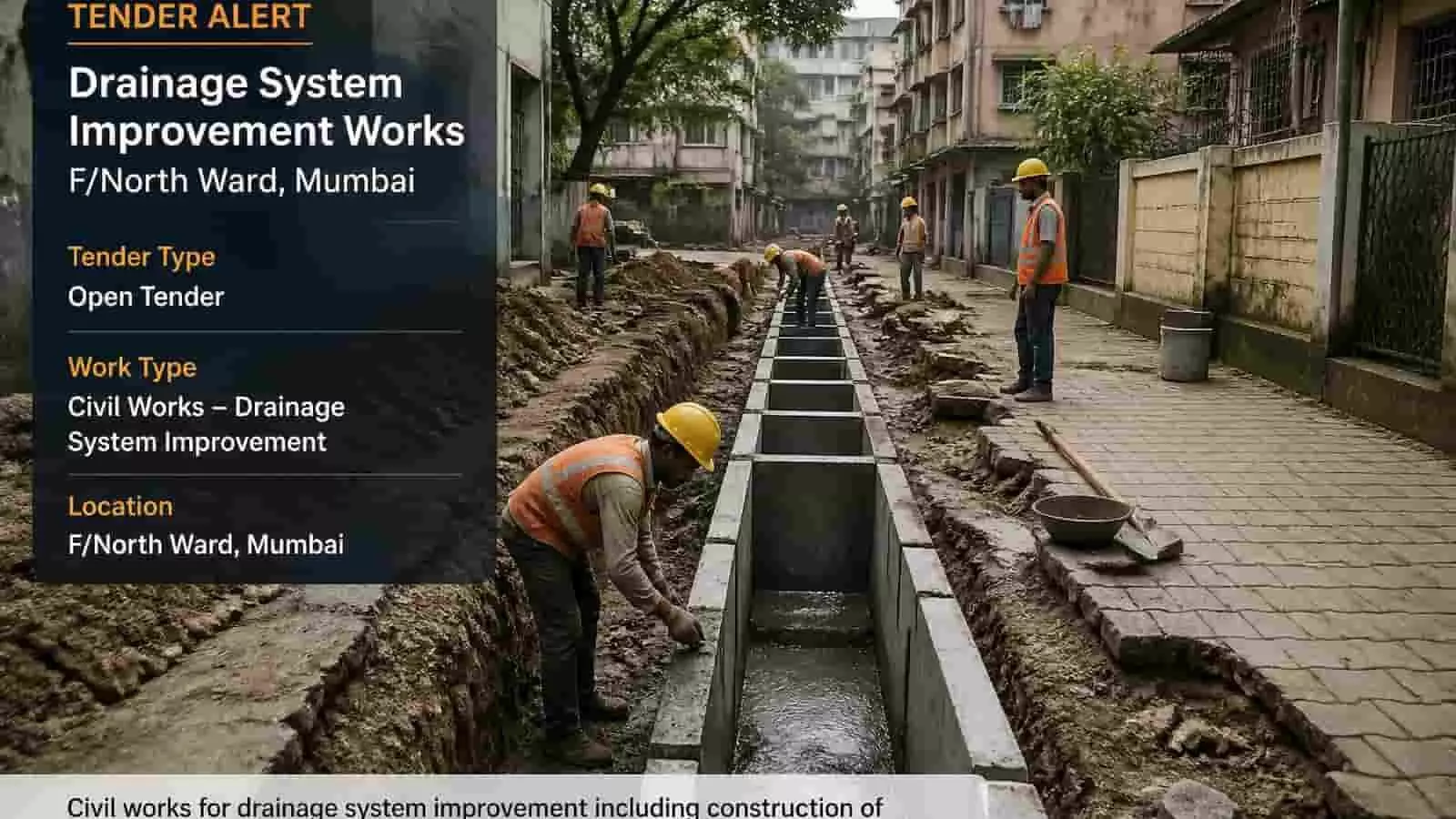 तस्वीर में सुरक्षा हेलमेट पहने निर्माण कर्मी सड़क किनारे कंक्रीट की नई ड्रेनेज प्रणाली बना रहे हैं। तस्वीर में सुरक्षा हेलमेट पहने निर्माण कर्मी सड़क किनारे कंक्रीट की नई ड्रेनेज प्रणाली बना रहे हैं।