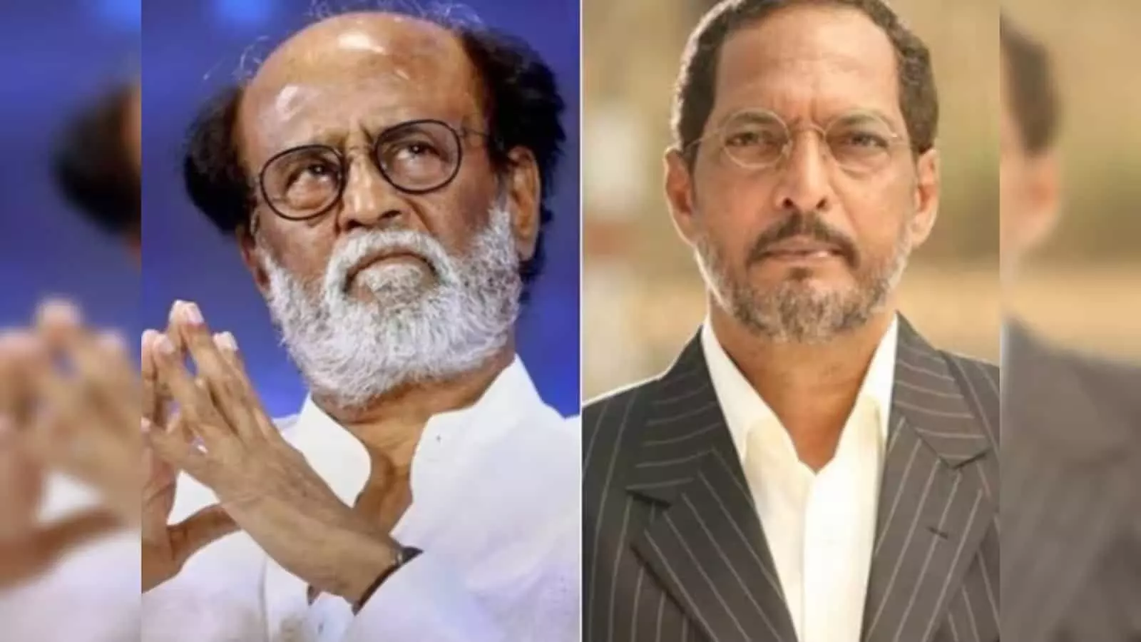 तस्वीर में रजनीकांत हाथ जोड़े हुए और नाना पाटेकर सूट पहने नजर आ रहे हैं। तस्वीर में रजनीकांत हाथ जोड़े हुए और नाना पाटेकर सूट पहने नजर आ रहे हैं।
