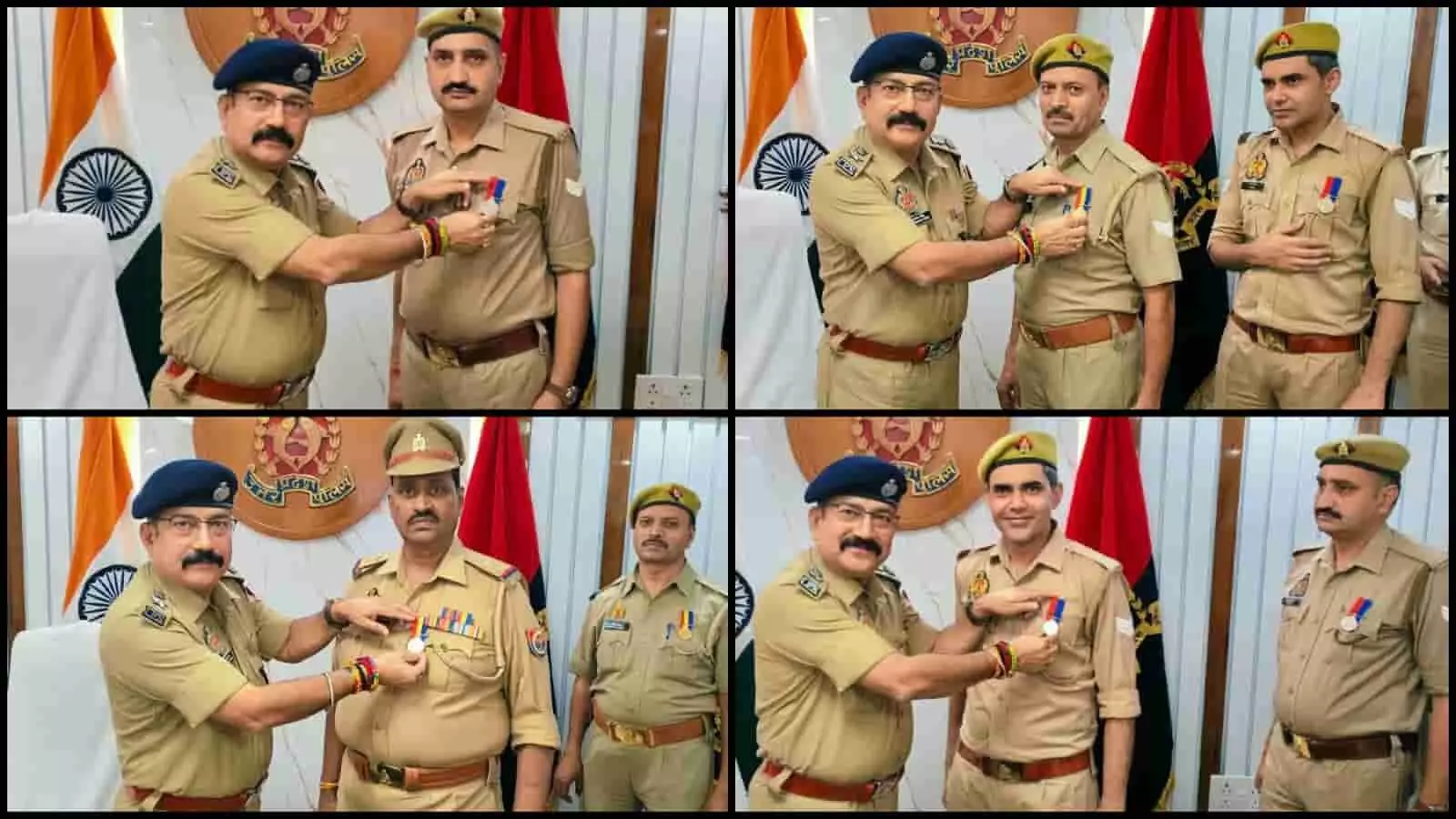 तस्वीर में पुलिस कार्यालय के अंदर एसपी बाईं ओर खड़े होकर अन्य पुलिसकर्मियों की वर्दी पर पदक लगाते दिख रहे हैं। तस्वीर में पुलिस कार्यालय के अंदर एसपी बाईं ओर खड़े होकर अन्य पुलिसकर्मियों की वर्दी पर पदक लगाते दिख रहे हैं।