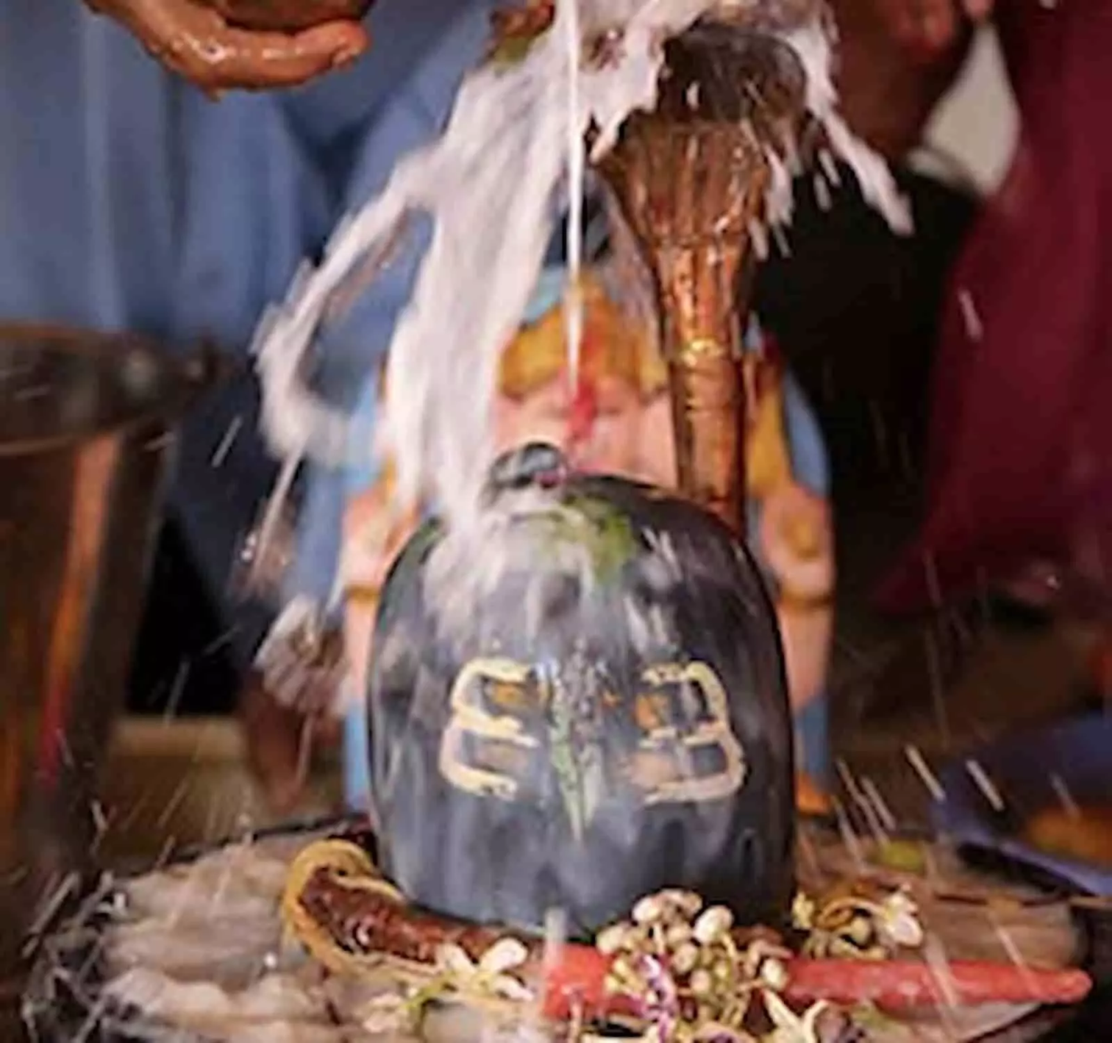 तस्वीर में शिवलिंग पर एक श्रद्धालु द्वारा जल और दूध चढ़ाते हुए अभिषेक करने का दृश्य दिखाई दे रहा है। तस्वीर में शिवलिंग पर एक श्रद्धालु द्वारा जल और दूध चढ़ाते हुए अभिषेक करने का दृश्य दिखाई दे रहा है।