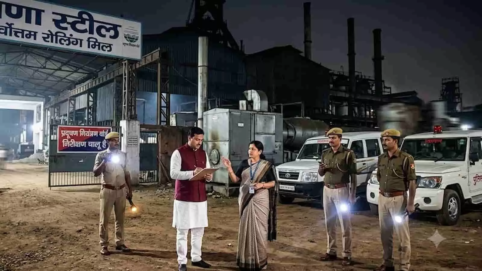 मुजफ्फरनगर में औचक निरीक्षण के दौरान राणा स्टील मिल के बाहर खड़े प्रशासनिक अधिकारी मुजफ्फरनगर में औचक निरीक्षण के दौरान राणा स्टील मिल के बाहर खड़े प्रशासनिक अधिकारी