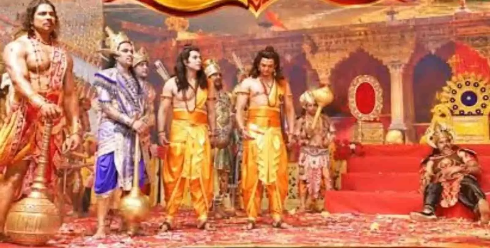 तस्वीर में रामलीला मंच पर विभिन्न किरदारों की पोशाक में कलाकार अभिनय करते हुए दिखाई दे रहे हैं। तस्वीर में रामलीला मंच पर विभिन्न किरदारों की पोशाक में कलाकार अभिनय करते हुए दिखाई दे रहे हैं।