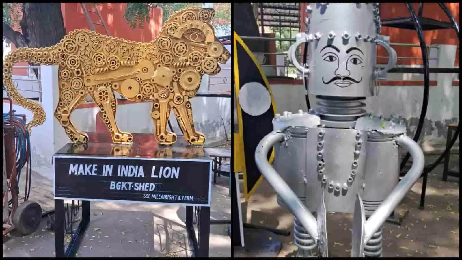 तस्वीर में दिख रही स्क्रैप से बनी शेर और रोबोट की कलाकृतियां डीजल शेड परिसर में रखी हैं। तस्वीर में दिख रही स्क्रैप से बनी शेर और रोबोट की कलाकृतियां डीजल शेड परिसर में रखी हैं।