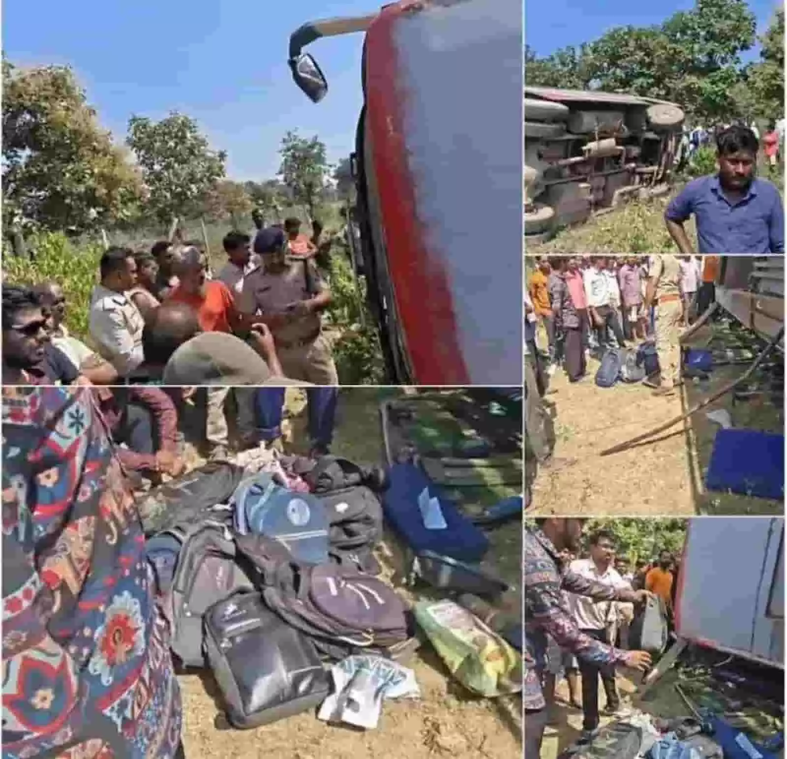 कटनी के विजयराघवगढ़ में दुर्घटनाग्रस्त रजा बस के पास राहत कार्य करते पुलिसकर्मी और स्थानीय लोग। कटनी के विजयराघवगढ़ में दुर्घटनाग्रस्त रजा बस के पास राहत कार्य करते पुलिसकर्मी और स्थानीय लोग।