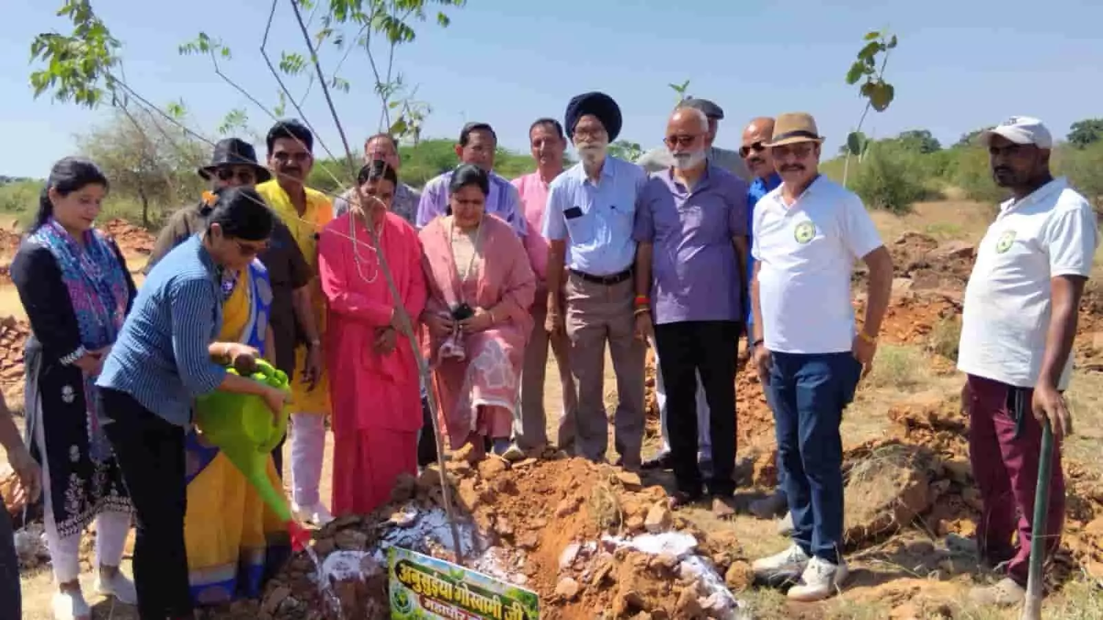 कोटा के कर्णेश्वर वन स्मृति में पौधे में पानी डालते और पौधरोपण करते लोग। कोटा के कर्णेश्वर वन स्मृति में पौधे में पानी डालते और पौधरोपण करते लोग।