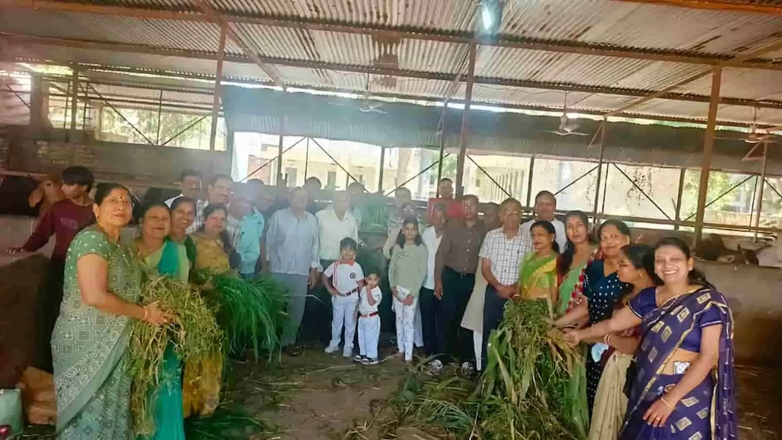 तस्वीर में गौशाला के शेड के नीचे खड़े लोग गौमाता को चारा खिलाते हुए दिखाई दे रहे हैं। तस्वीर में गौशाला के शेड के नीचे खड़े लोग गौमाता को चारा खिलाते हुए दिखाई दे रहे हैं।