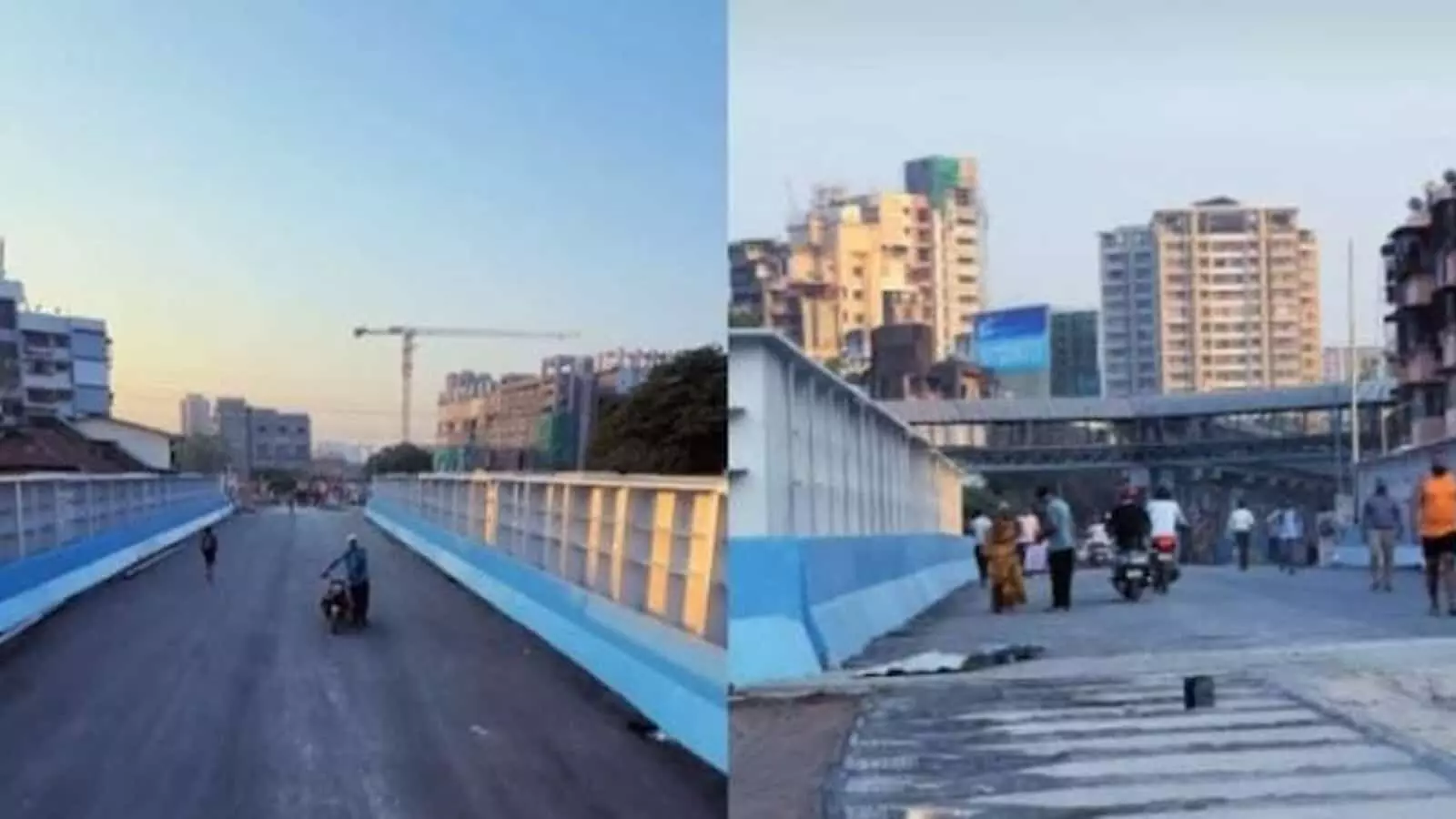 तस्वीर में कुछ लोग और बाइक चालक सायन रेलवे ओवरब्रिज पर नजर आ रहे हैं। तस्वीर में कुछ लोग और बाइक चालक सायन रेलवे ओवरब्रिज पर नजर आ रहे हैं।