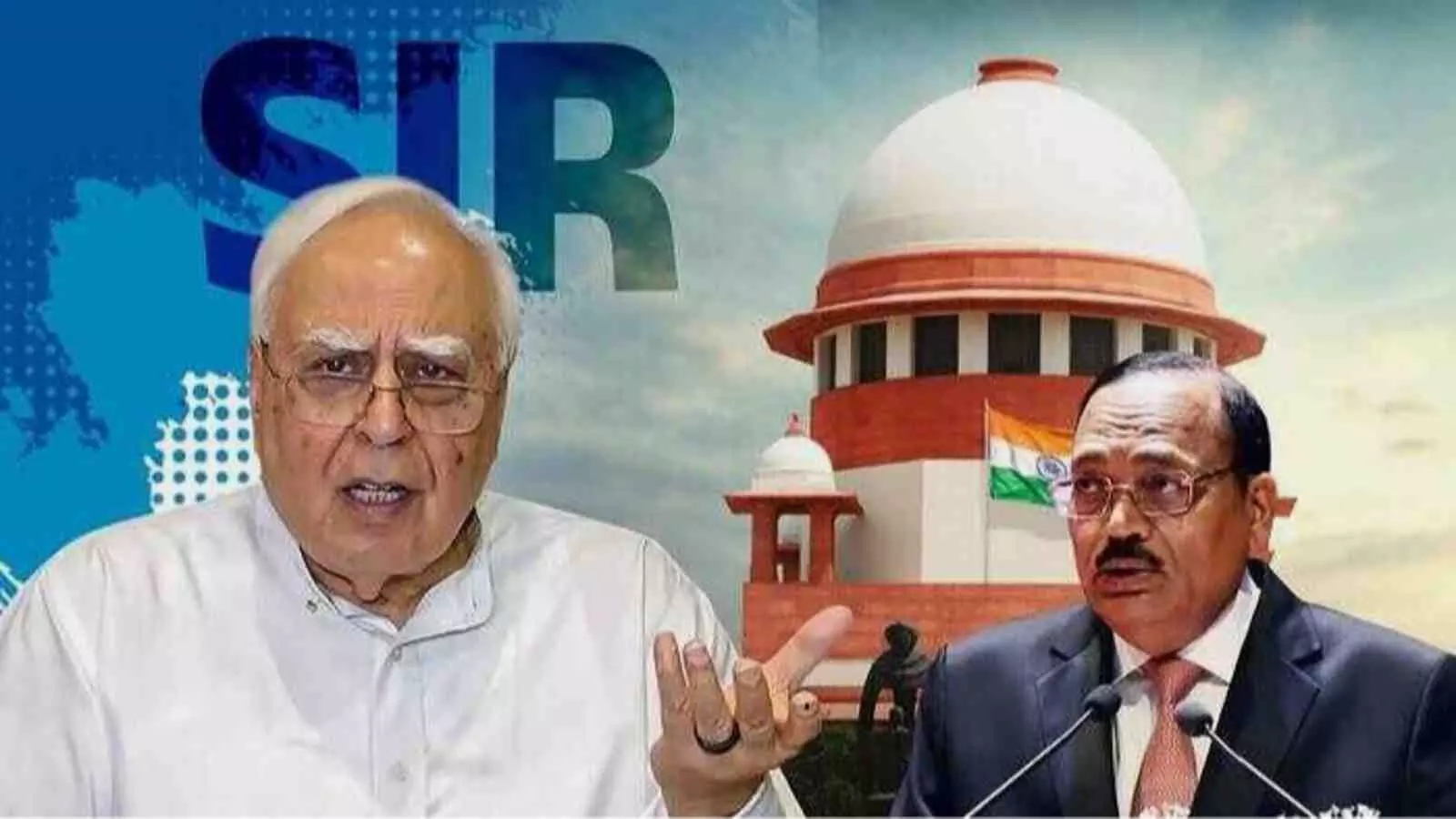 सुप्रीम कोर्ट भवन की पृष्ठभूमि में वरिष्ठ वकील कपिल सिब्बल और मुख्य न्यायाधीश की तस्वीर दिखाई दे रही है। सुप्रीम कोर्ट भवन की पृष्ठभूमि में वरिष्ठ वकील कपिल सिब्बल और मुख्य न्यायाधीश की तस्वीर दिखाई दे रही है।
