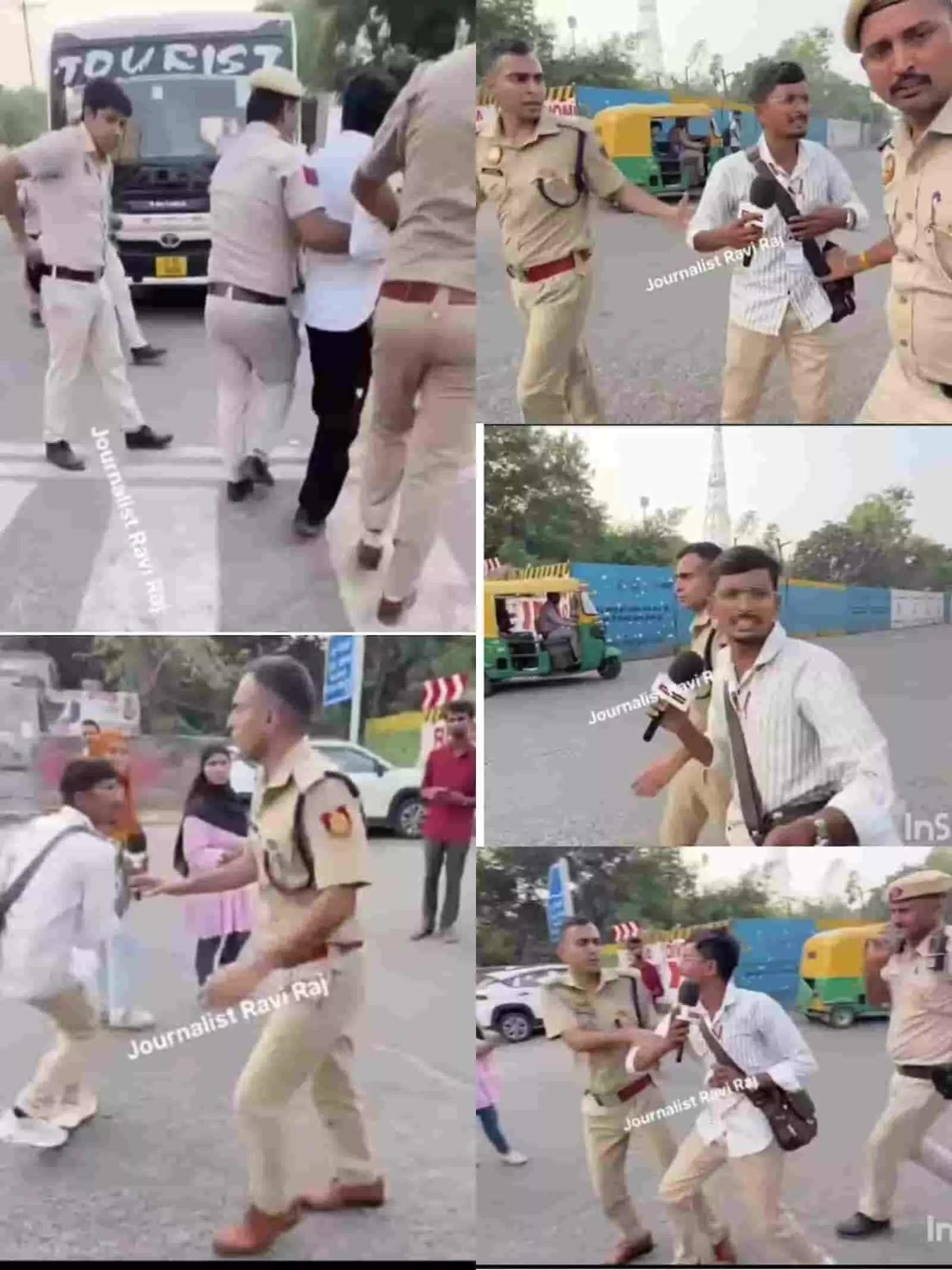 दिल्ली में एक पत्रकार और पुलिसकर्मियों के बीच हुई कथित झड़प का दृश्य। दिल्ली में एक पत्रकार और पुलिसकर्मियों के बीच हुई कथित झड़प का दृश्य।