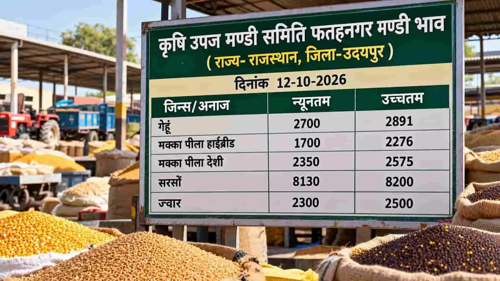 तस्वीर में फतहनगर कृषि मंडी में फसलों के न्यूनतम और उच्चतम भाव वाला बोर्ड दिख रहा है। तस्वीर में फतहनगर कृषि मंडी में फसलों के न्यूनतम और उच्चतम भाव वाला बोर्ड दिख रहा है।