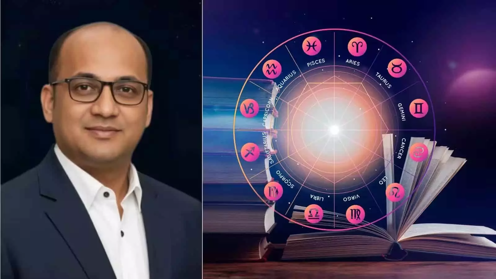 तस्वीर में दीपक साल्वी और डिजिटल ज्योतिष चक्र AI आधारित गणनाओं के संदर्भ में दिख रहे हैं। तस्वीर में दीपक साल्वी और डिजिटल ज्योतिष चक्र AI आधारित गणनाओं के संदर्भ में दिख रहे हैं।