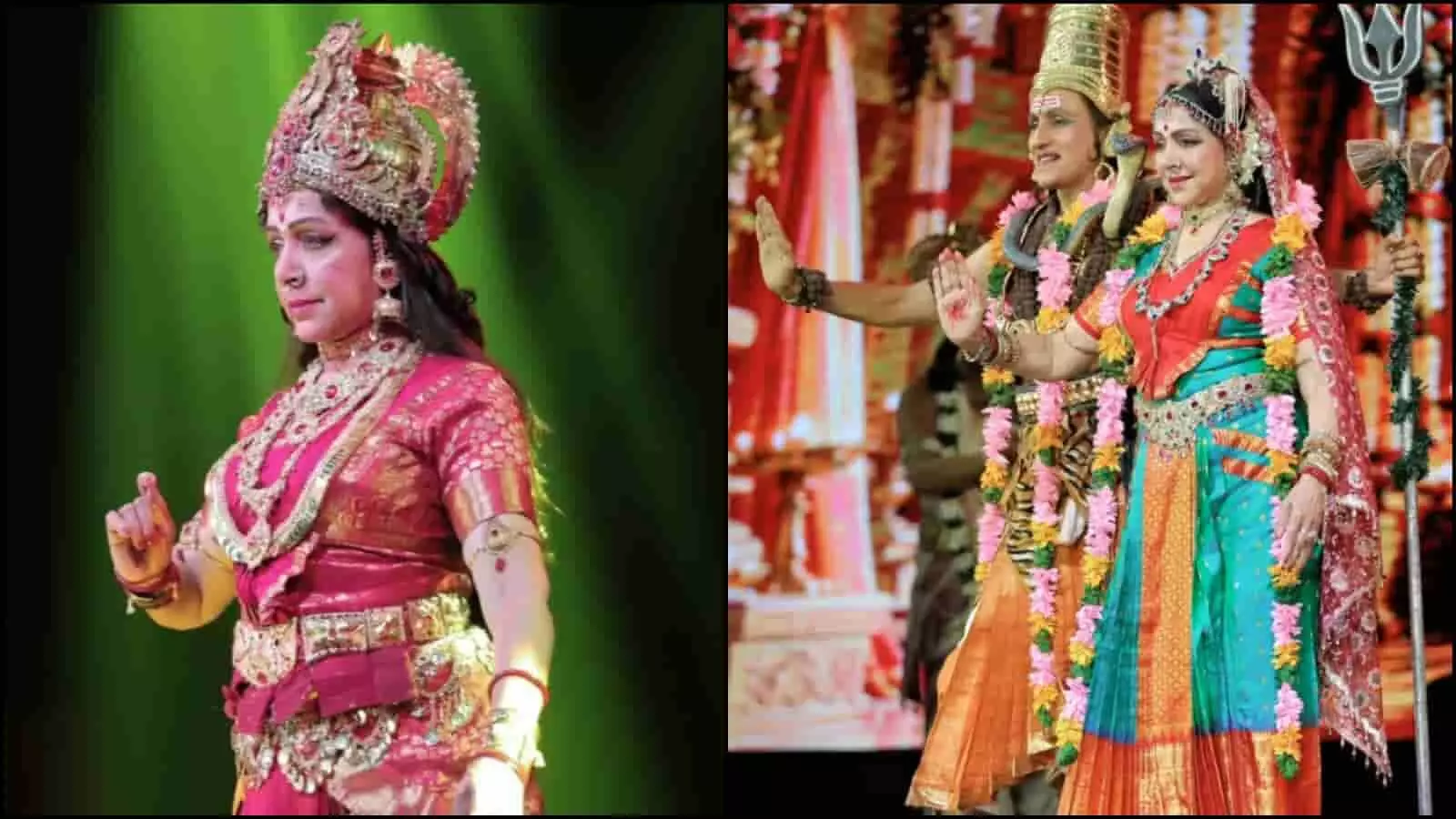 तस्वीर में हेमा मालिनी दुर्गा बैले नृत्य नाटिका के दौरान पारंपरिक वेशभूषा में मंच पर प्रस्तुति देती दिख रही हैं। तस्वीर में हेमा मालिनी दुर्गा बैले नृत्य नाटिका के दौरान पारंपरिक वेशभूषा में मंच पर प्रस्तुति देती दिख रही हैं।