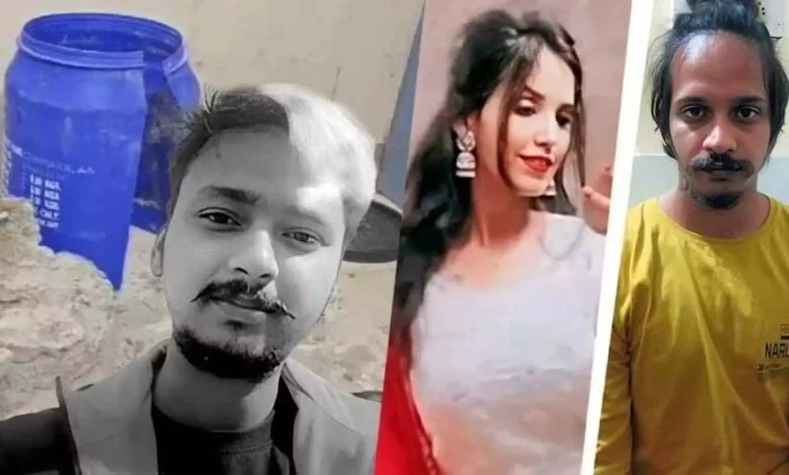 तस्वीर में सौरभ राजपूत, नीला प्लास्टिक ड्रम, मुस्कान रस्तोगी और साहिल मेरठ हत्याकांड के संदर्भ में दिख रहे हैं। तस्वीर में सौरभ राजपूत, नीला प्लास्टिक ड्रम, मुस्कान रस्तोगी और साहिल मेरठ हत्याकांड के संदर्भ में दिख रहे हैं।