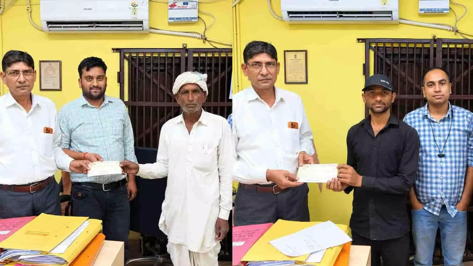 तस्वीर में बैंक ऑफ बड़ौदा मित्रपुरा शाखा में अधिकारी आश्रित परिजनों को बीमा राशि के चेक सौंपते दिख रहे हैं। तस्वीर में बैंक ऑफ बड़ौदा मित्रपुरा शाखा में अधिकारी आश्रित परिजनों को बीमा राशि के चेक सौंपते दिख रहे हैं।