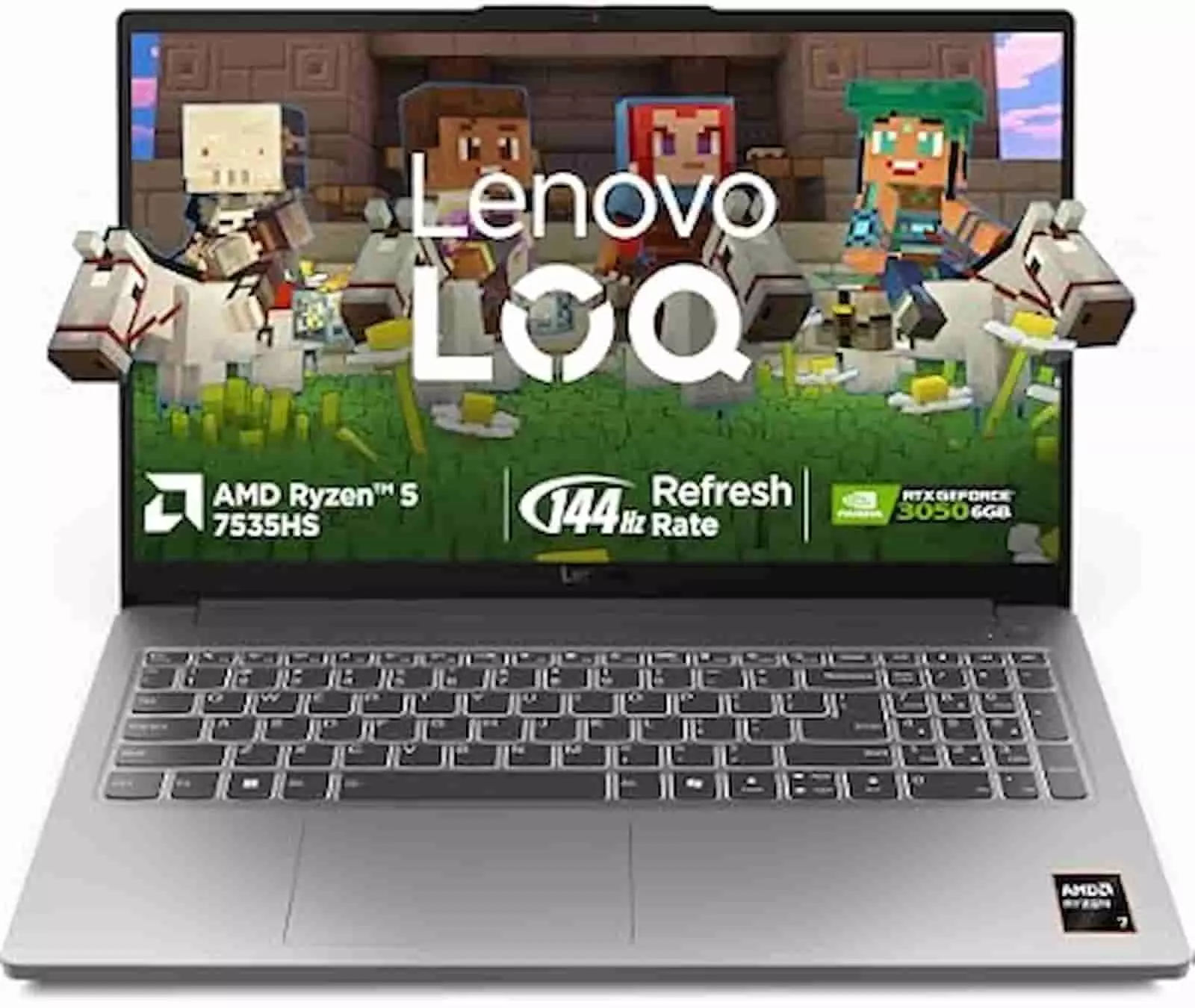 तस्वीर में 144Hz रिफ्रेश रेट और AMD Ryzen 5 प्रोसेसर वाला Lenovo LOQ गेमिंग लैपटॉप दिख रहा है। तस्वीर में 144Hz रिफ्रेश रेट और AMD Ryzen 5 प्रोसेसर वाला Lenovo LOQ गेमिंग लैपटॉप दिख रहा है।